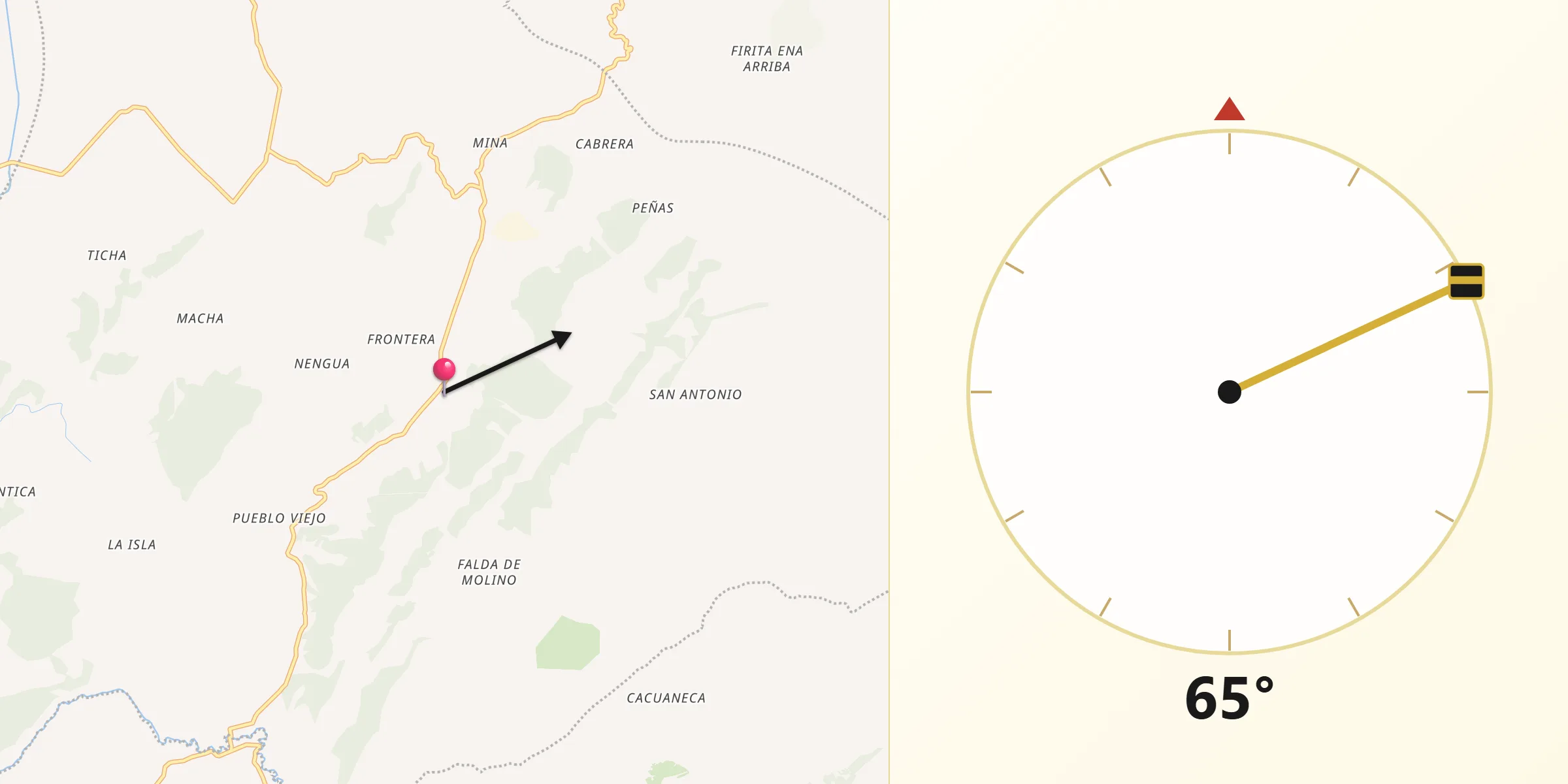 Dirección de la Qibla desde Guachetá