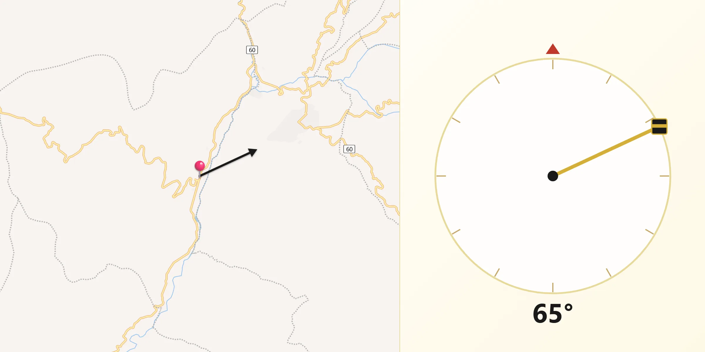 Dirección de la Qibla desde Jenesano