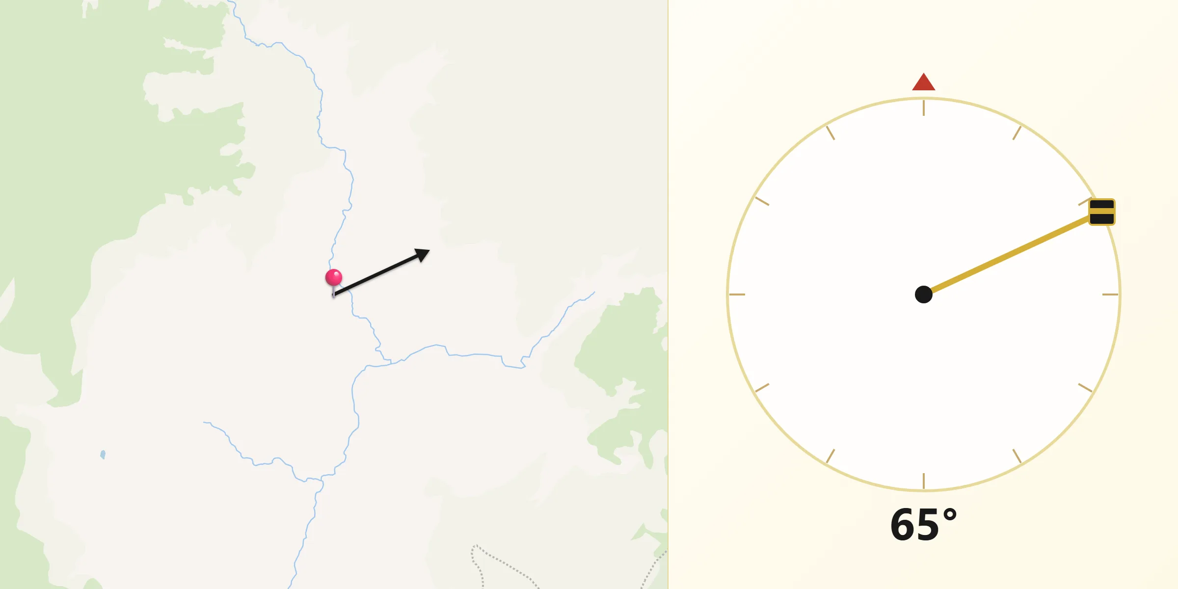 Dirección de la Qibla desde Aquitania