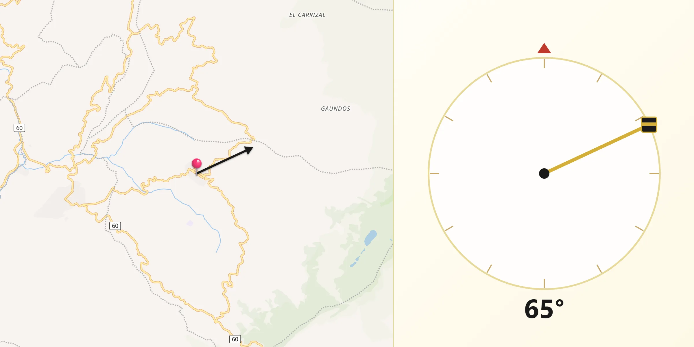 Dirección de la Qibla desde Ciénega