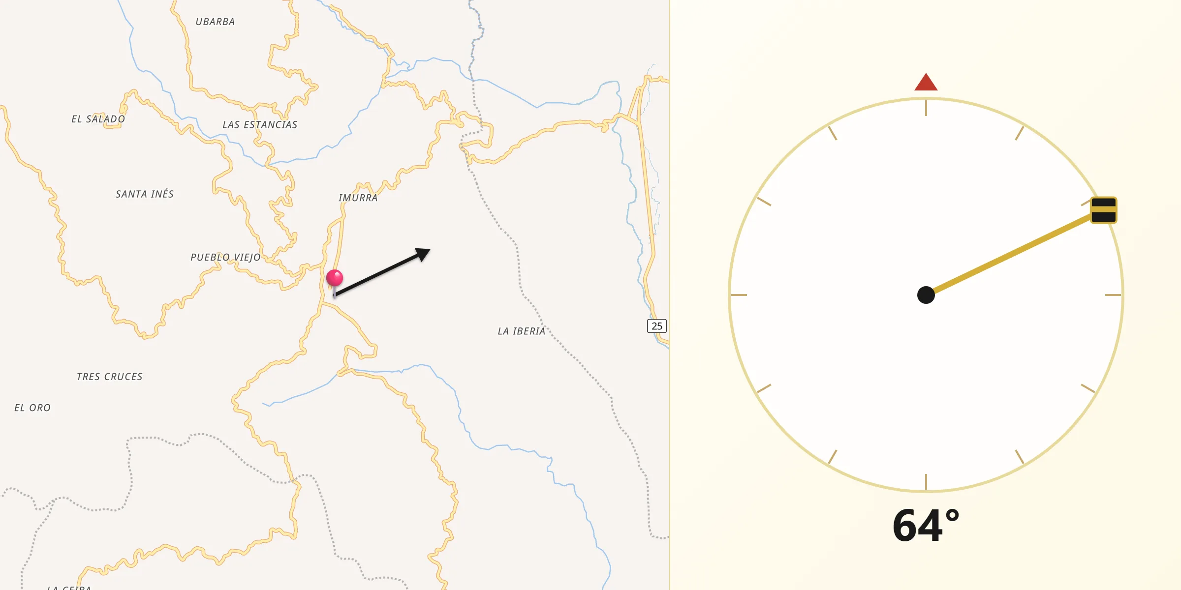 Dirección de la Qibla desde Riosucio