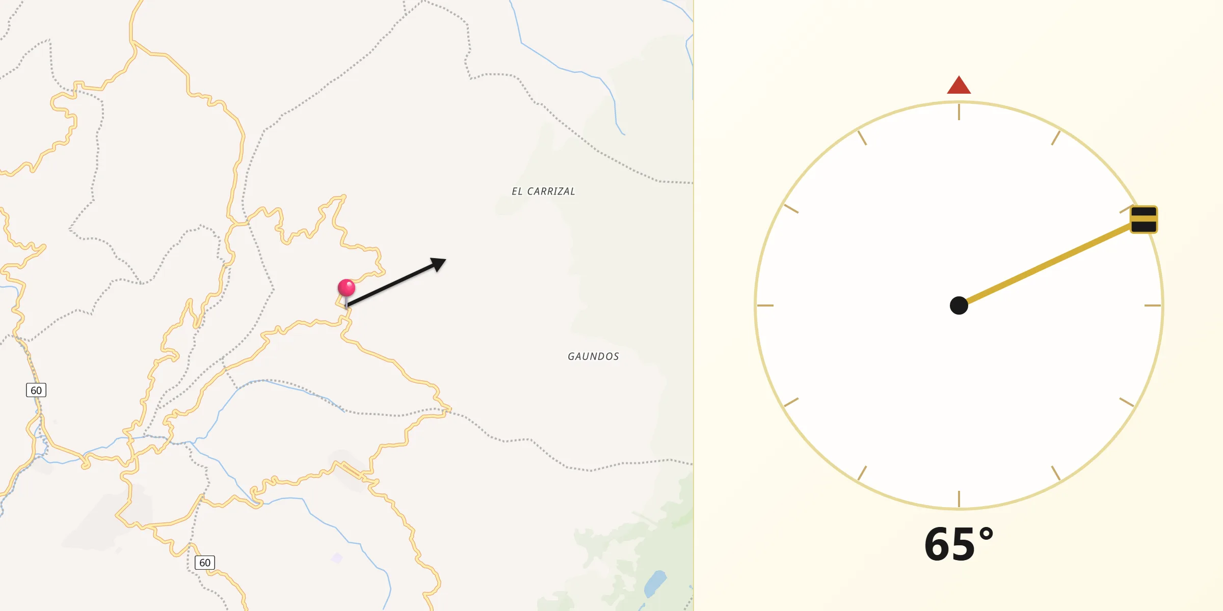 Dirección de la Qibla desde Viracachá
