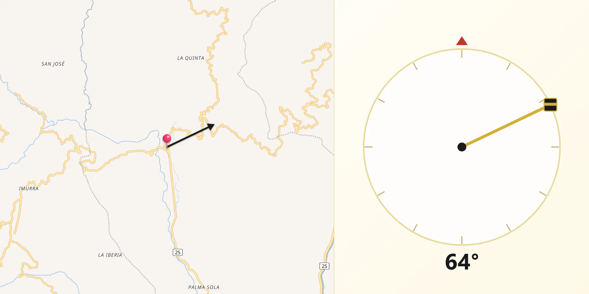 Dirección de la Qibla desde Supía