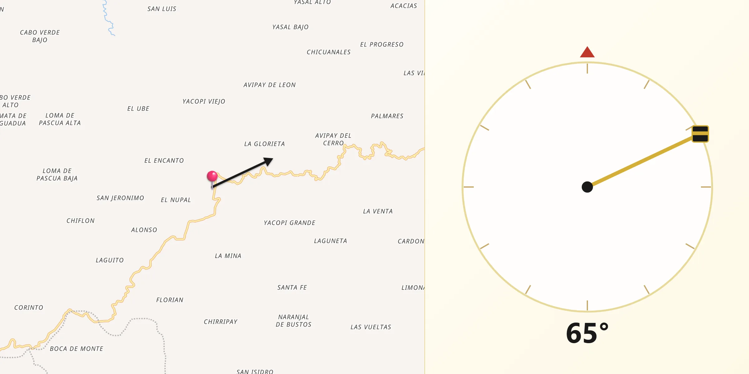 Dirección de la Qibla desde Yacopí