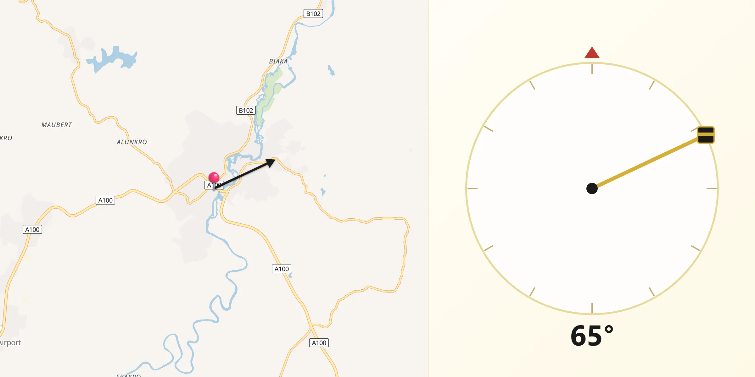 Direction vers la Qibla depuis Aboisso