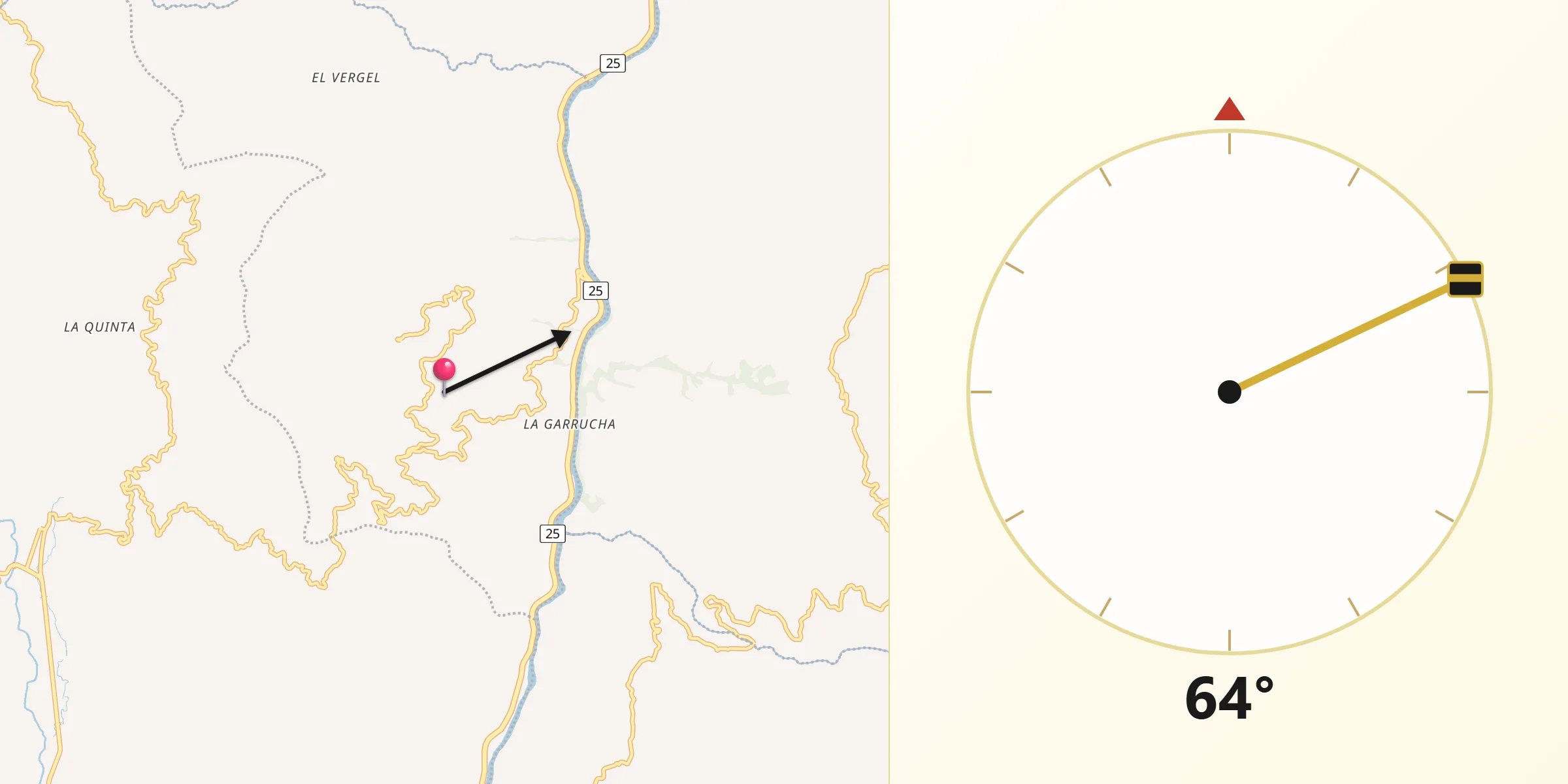 Dirección de la Qibla desde Marmato