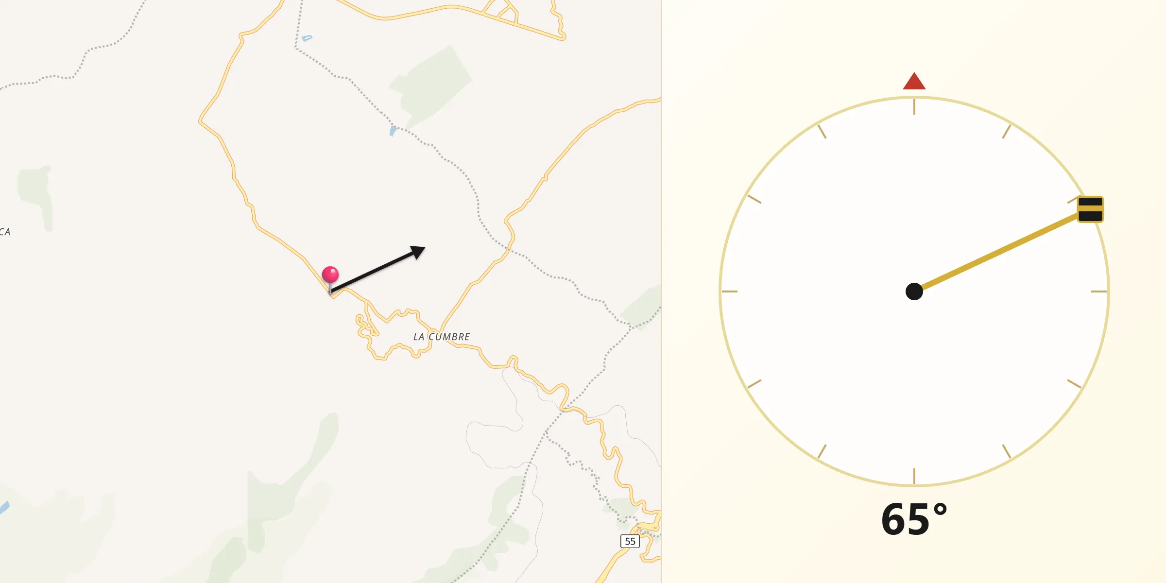 Dirección de la Qibla desde Samacá