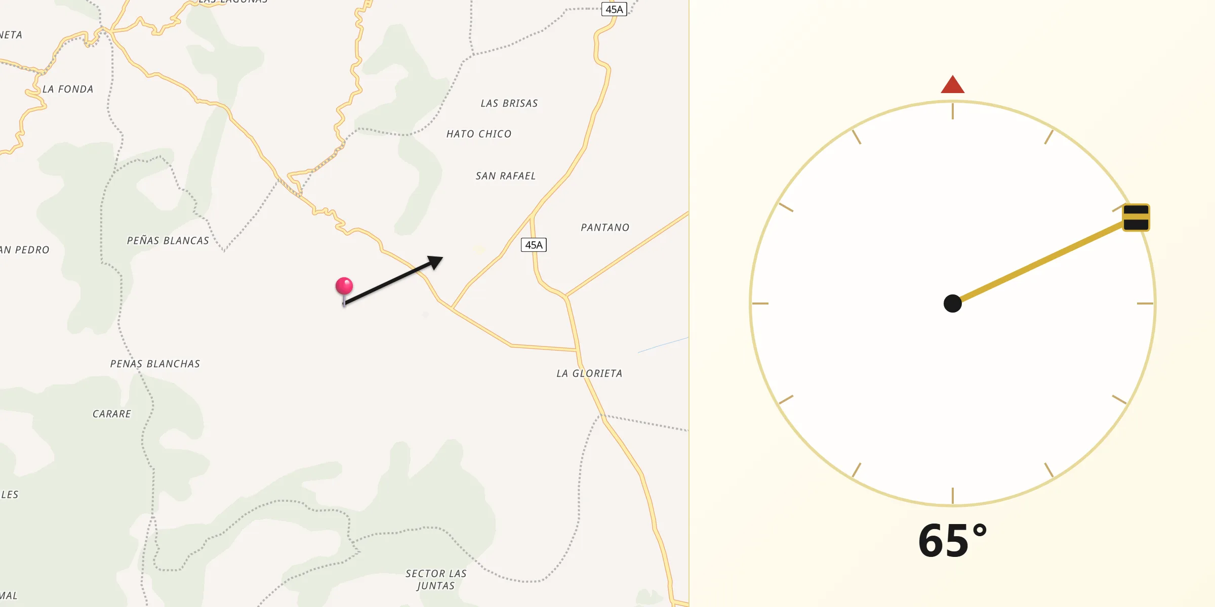 Dirección de la Qibla desde Simijaca