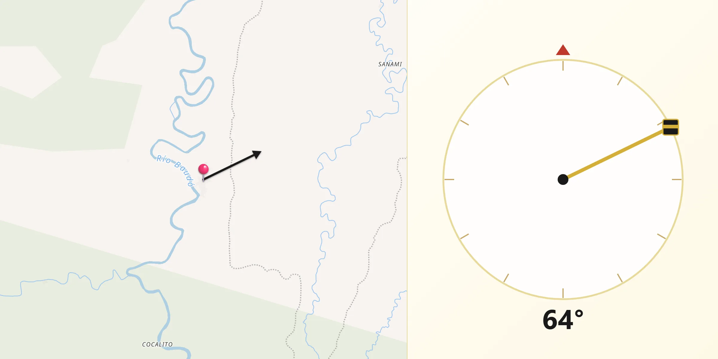 Dirección de la Qibla desde Alto Baudó