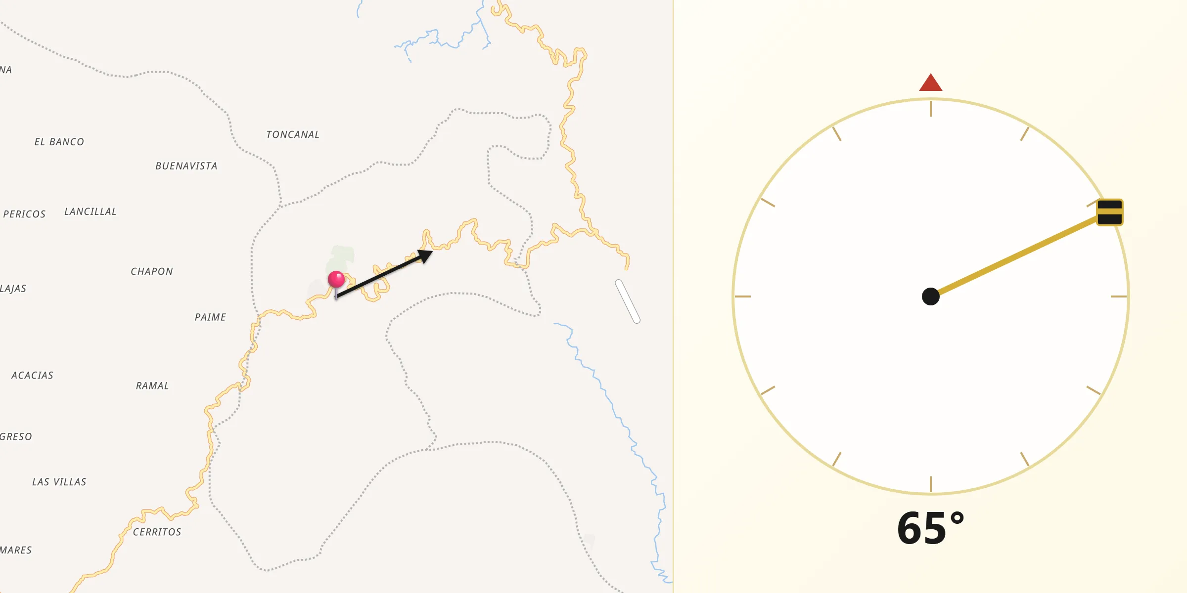 Dirección de la Qibla desde La Victoria