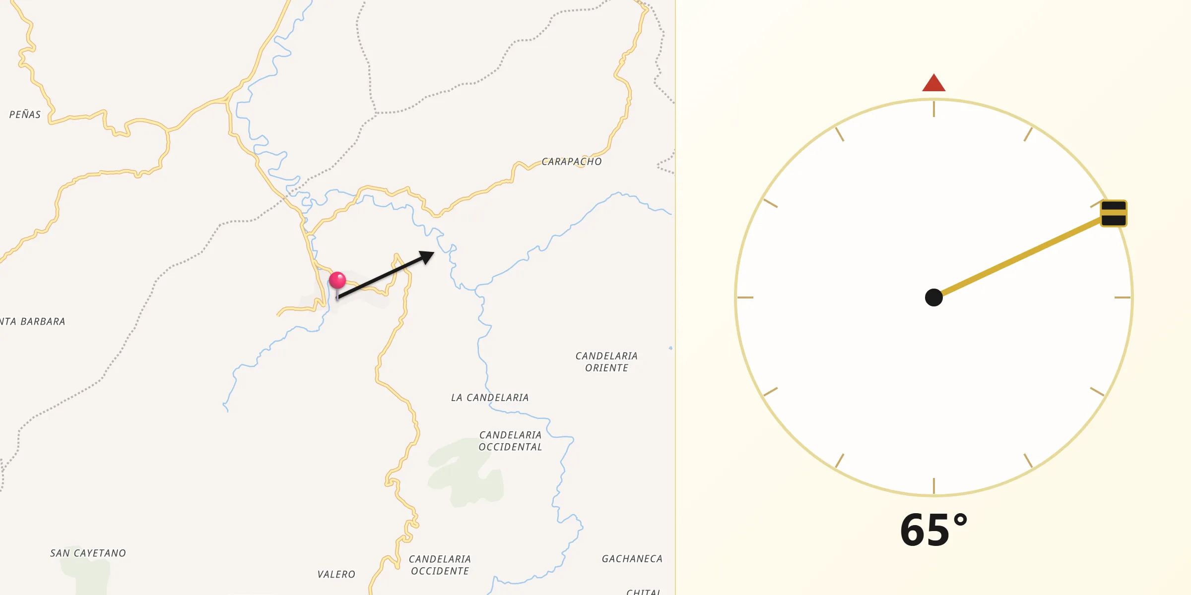 Dirección de la Qibla desde Ráquira