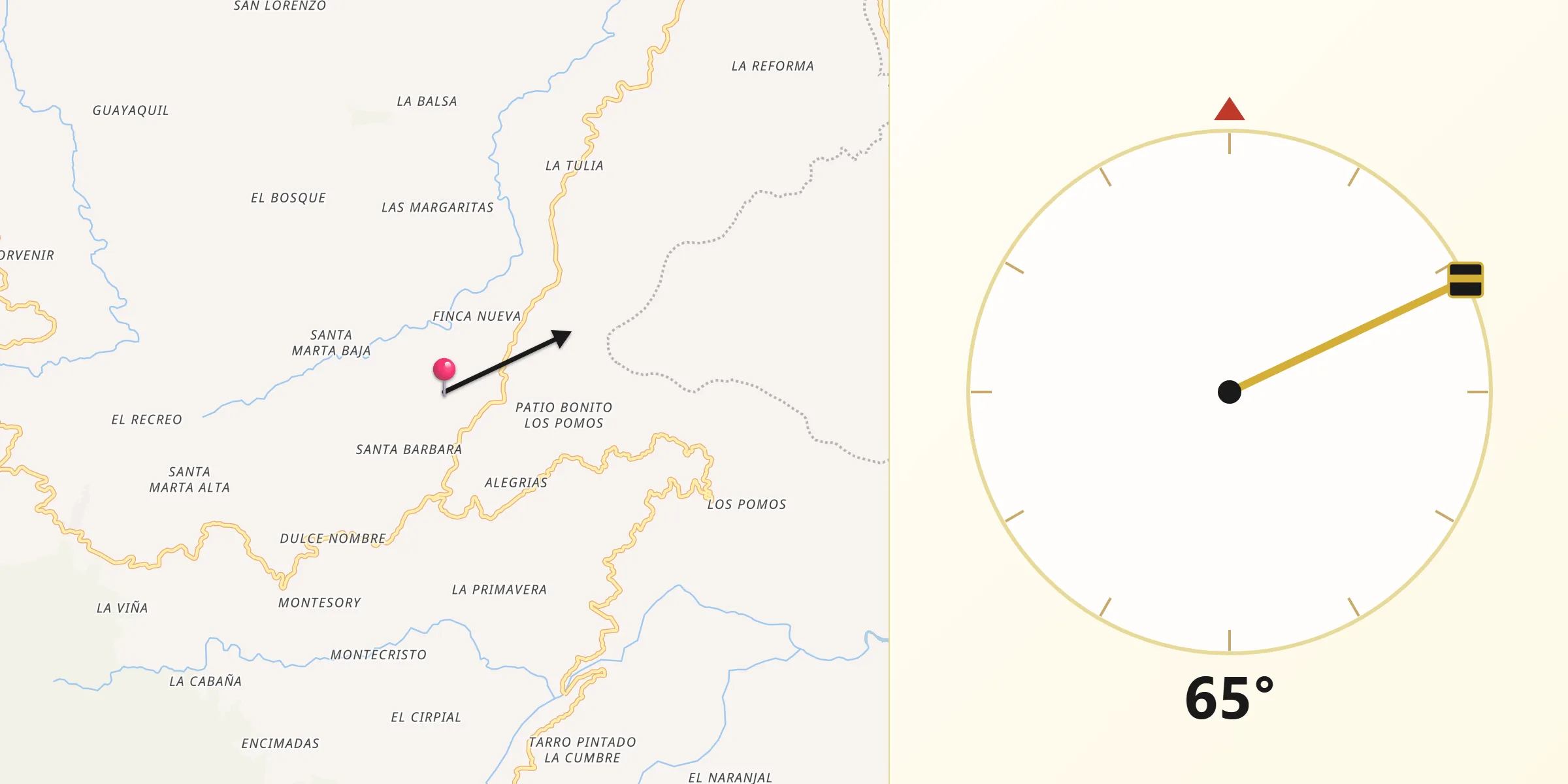 Dirección de la Qibla desde Samaná
