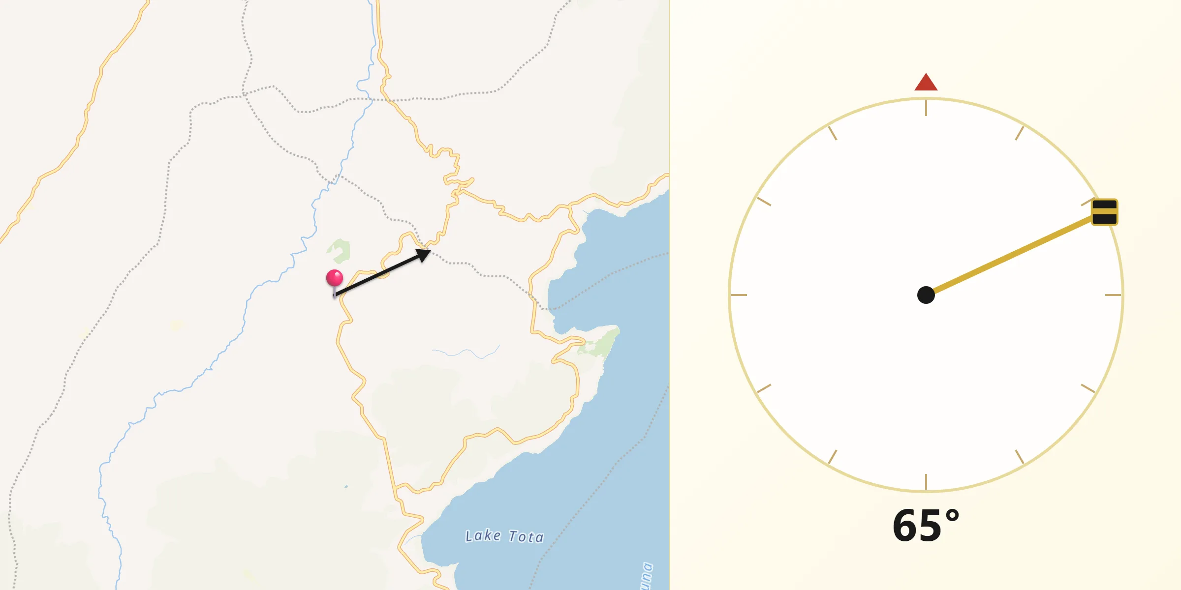 Dirección de la Qibla desde Tota