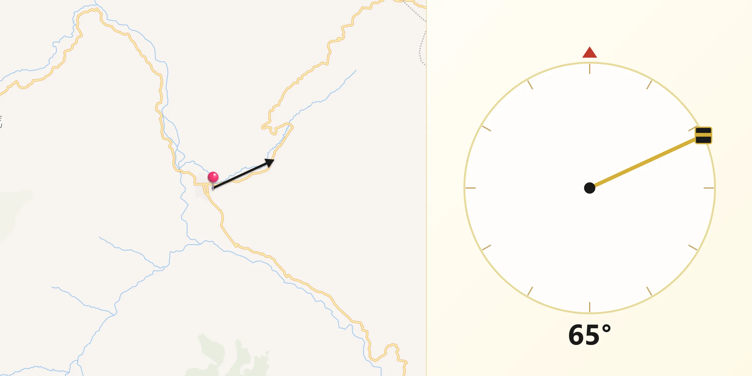 Dirección de la Qibla desde Labranzagrande