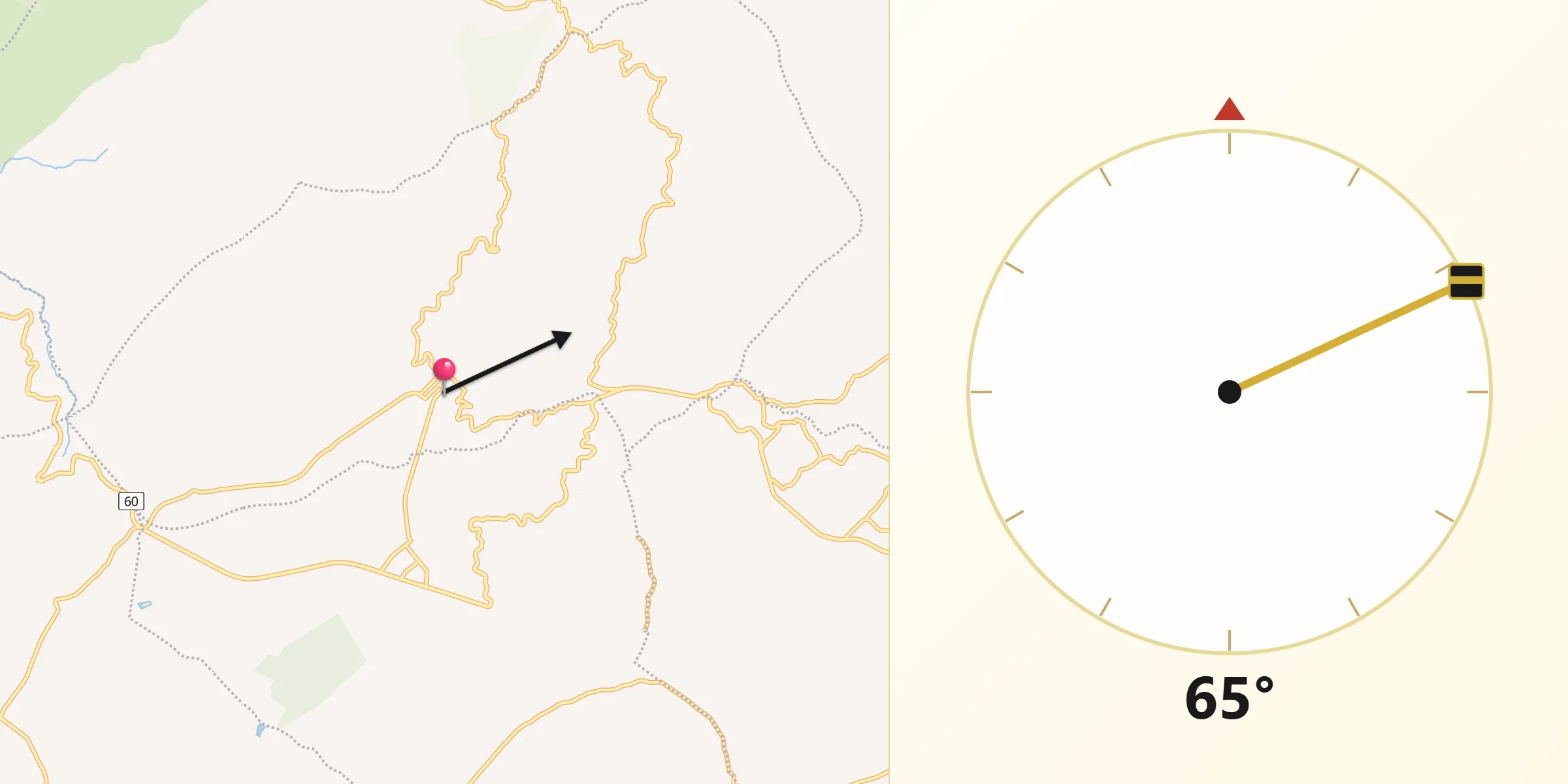 Dirección de la Qibla desde Sora
