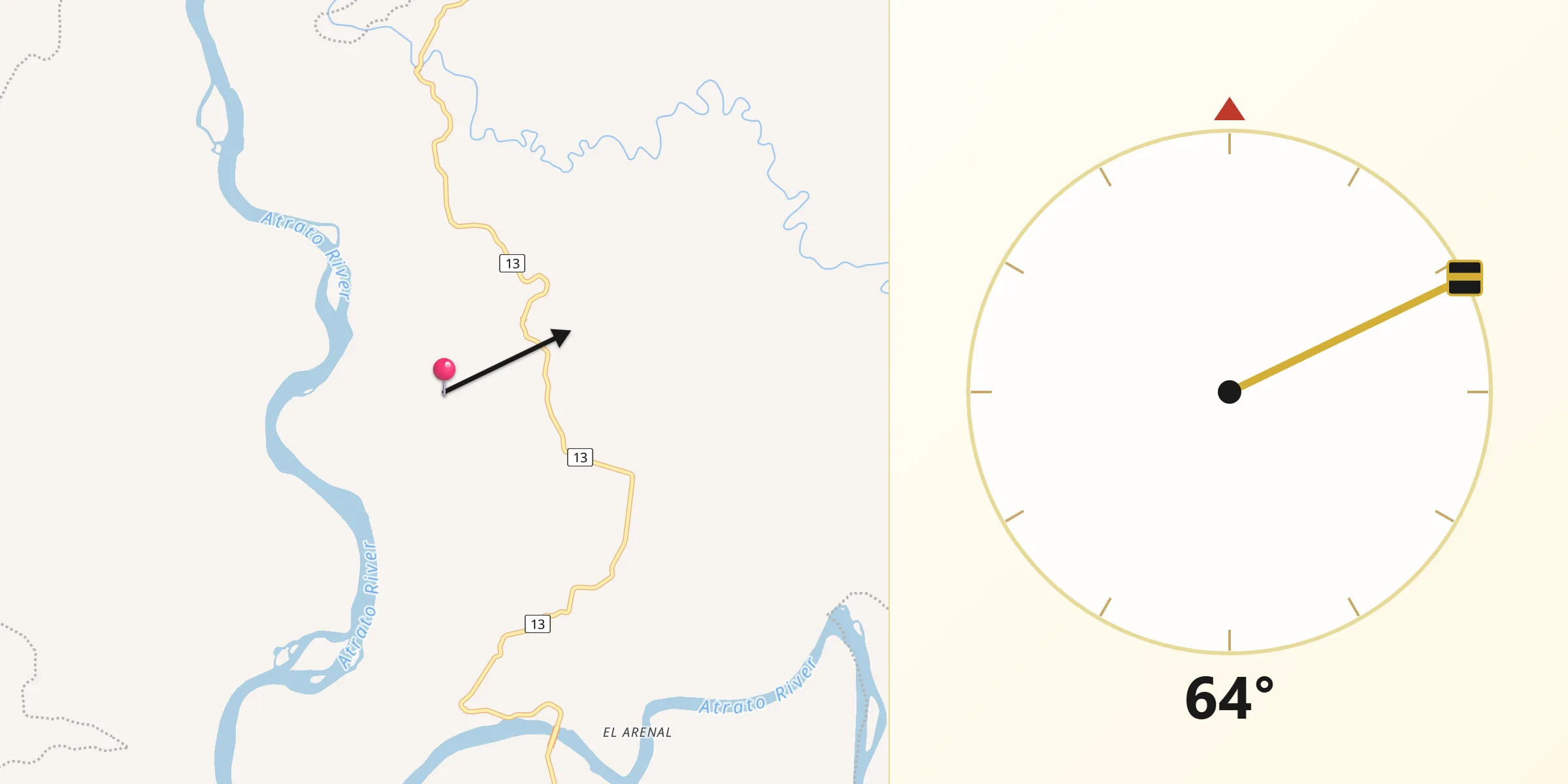 Dirección de la Qibla desde Atrato