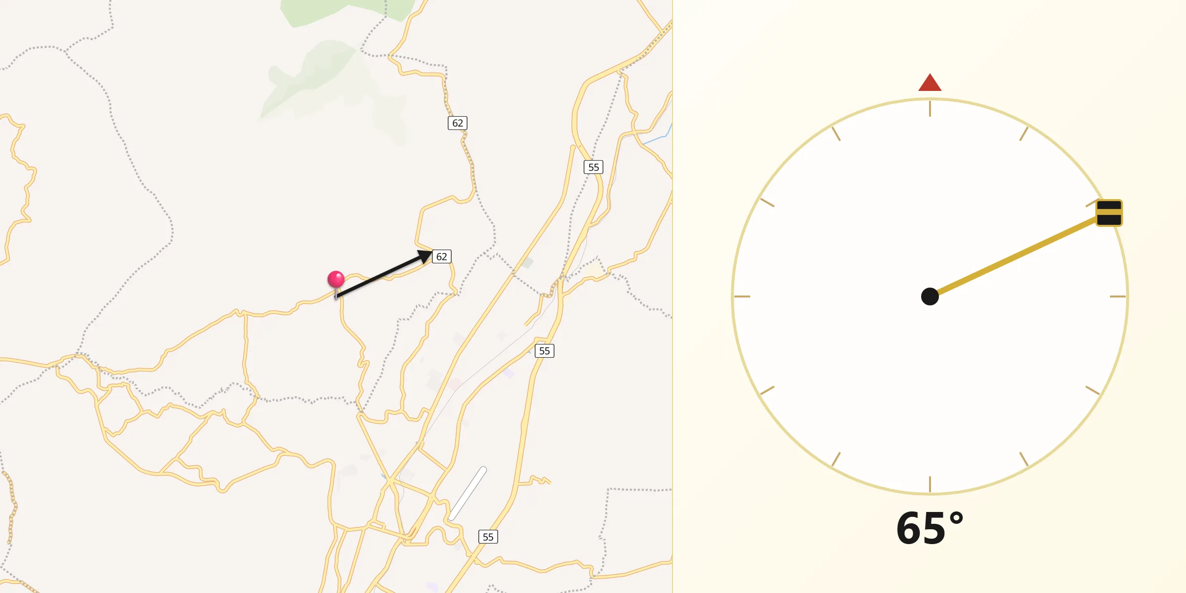 Dirección de la Qibla desde Motavita