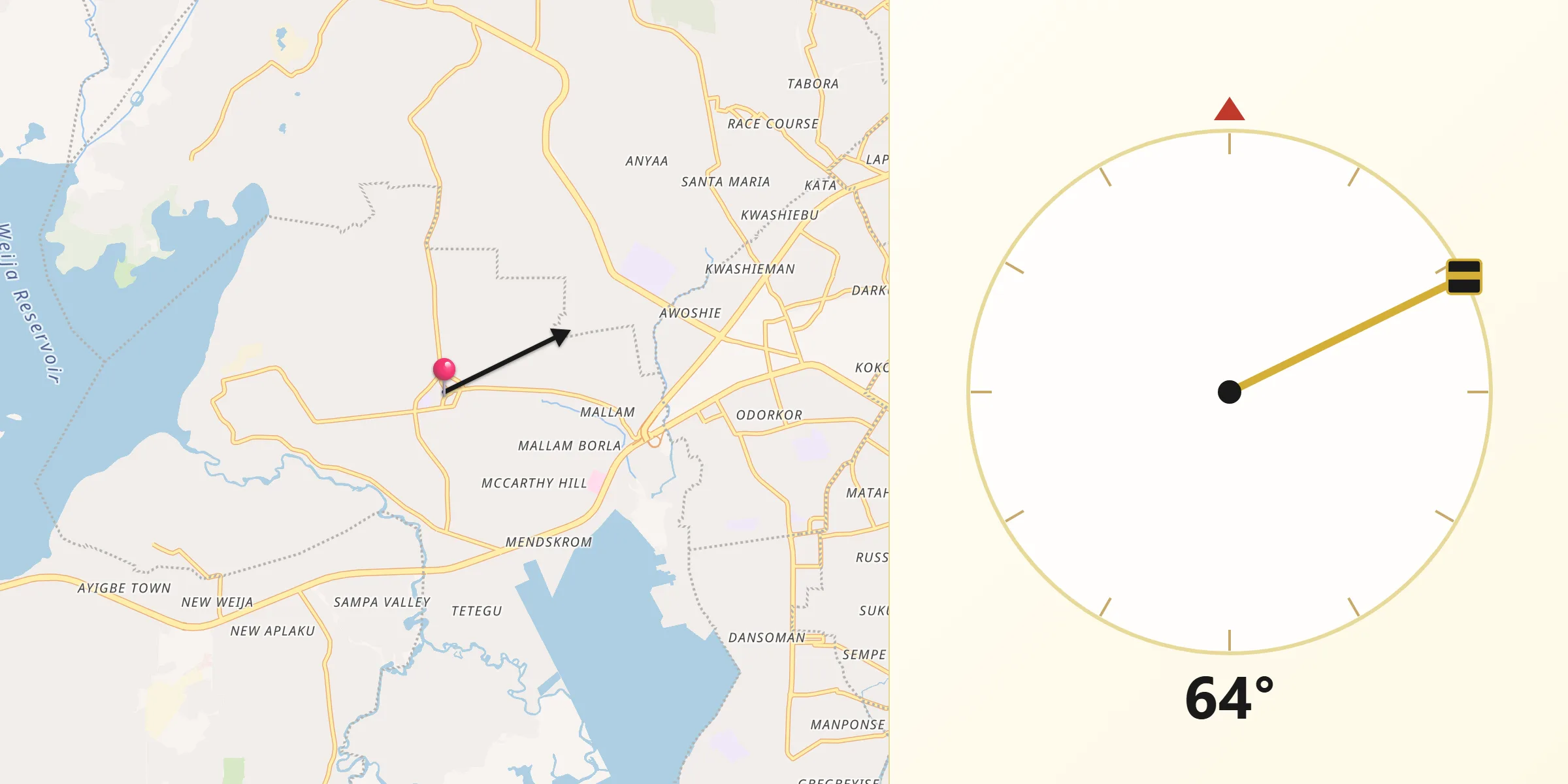 Qibla Direction from Gbawe