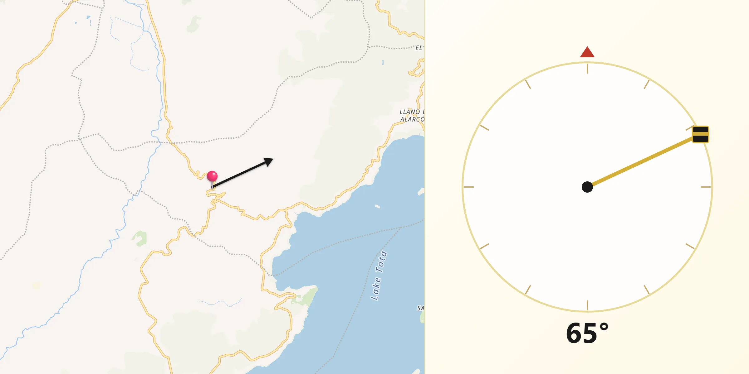 Dirección de la Qibla desde Cuítiva