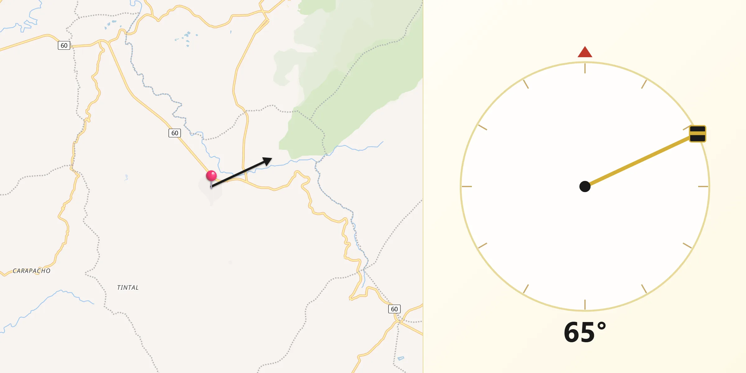 Dirección de la Qibla desde Sáchica