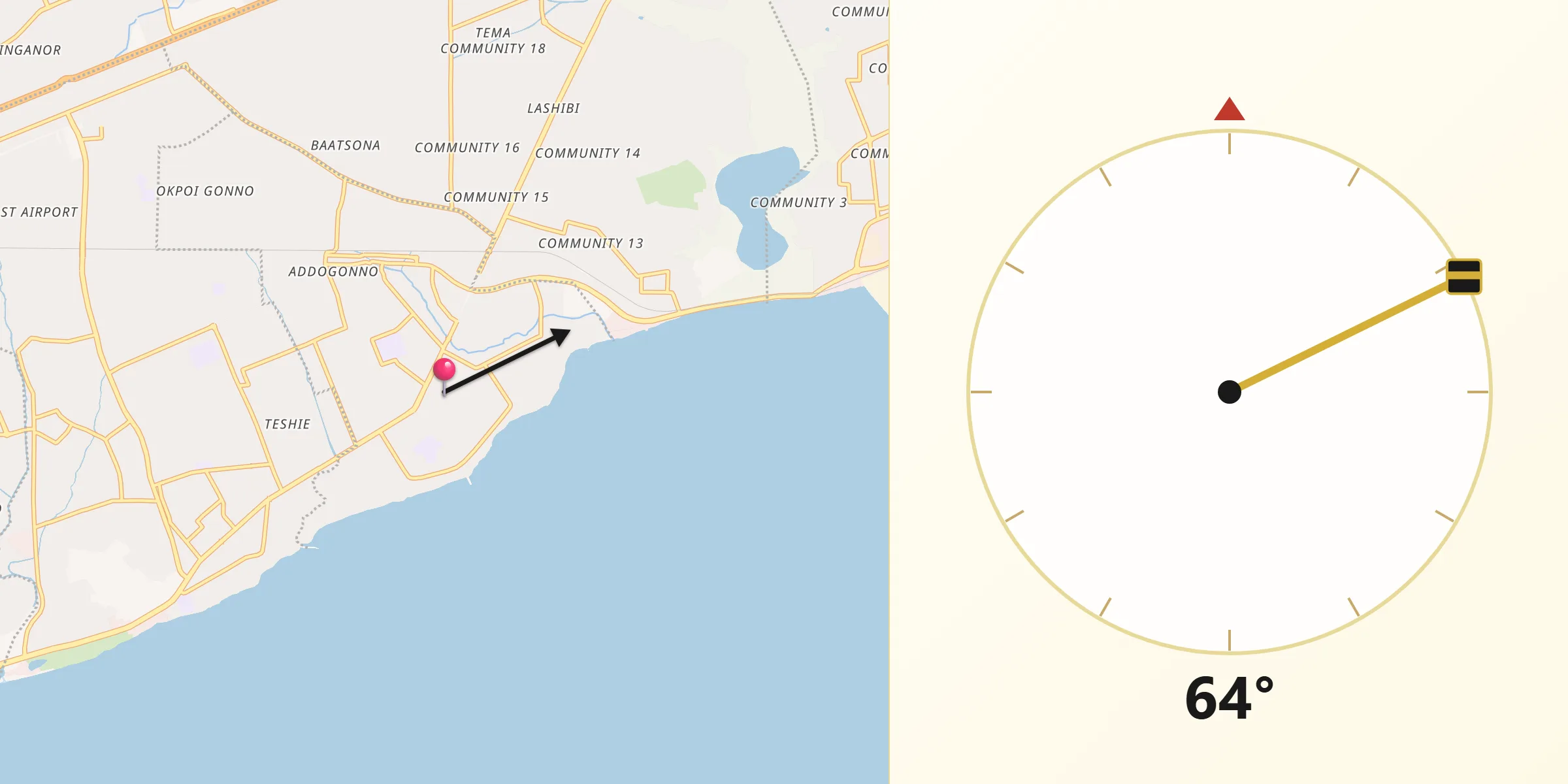 Qibla Direction from Nungua