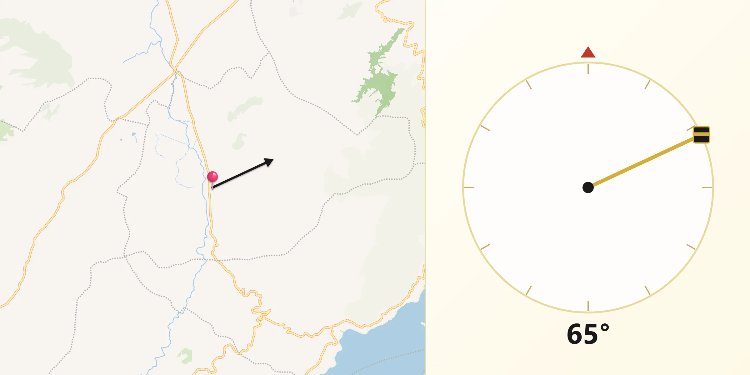 Dirección de la Qibla desde Iza