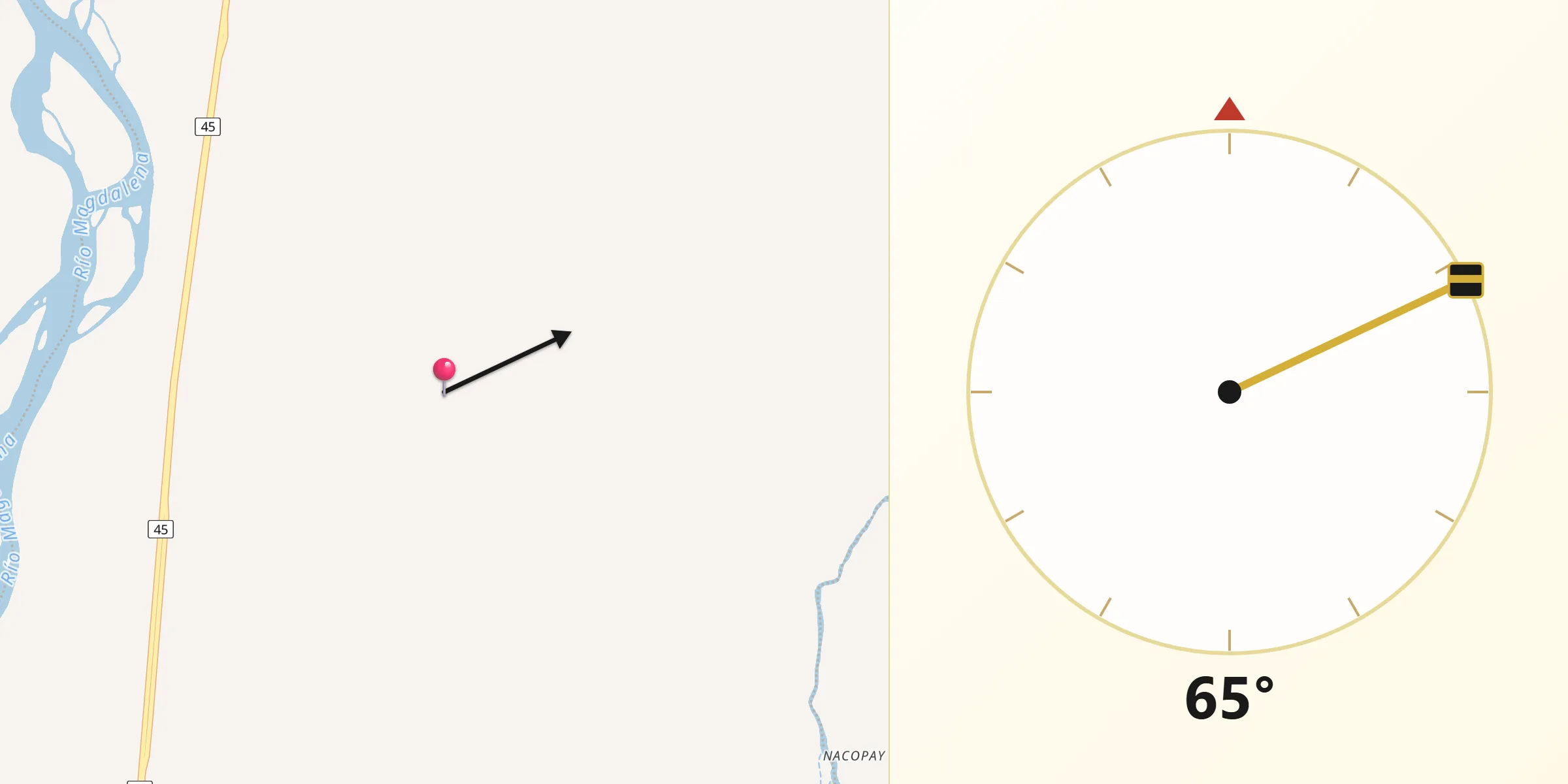 Dirección de la Qibla desde Puerto Salgar