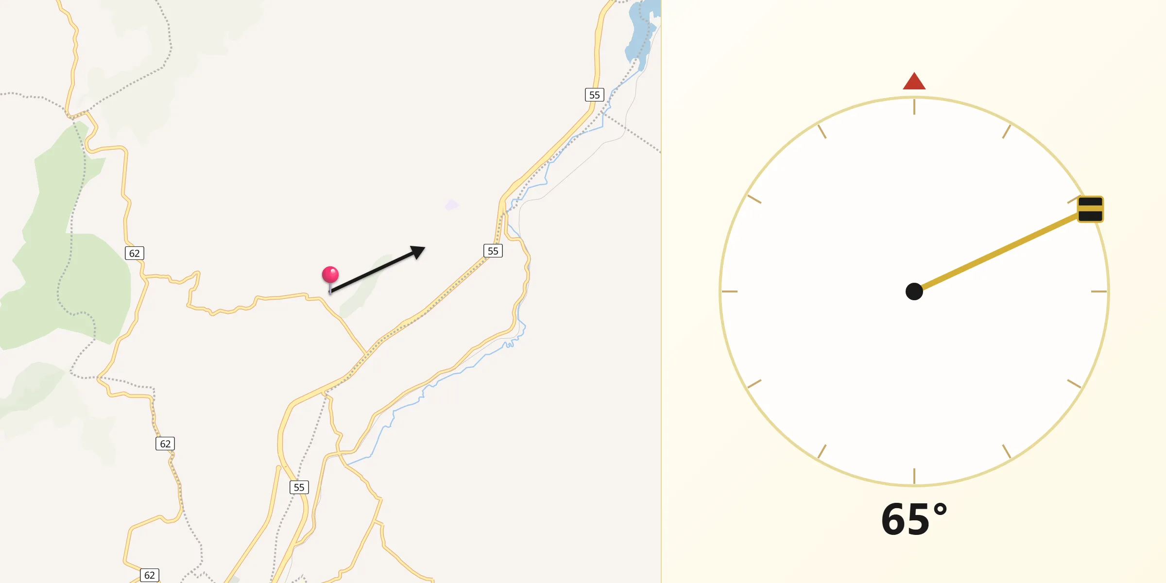 Dirección de la Qibla desde Combita