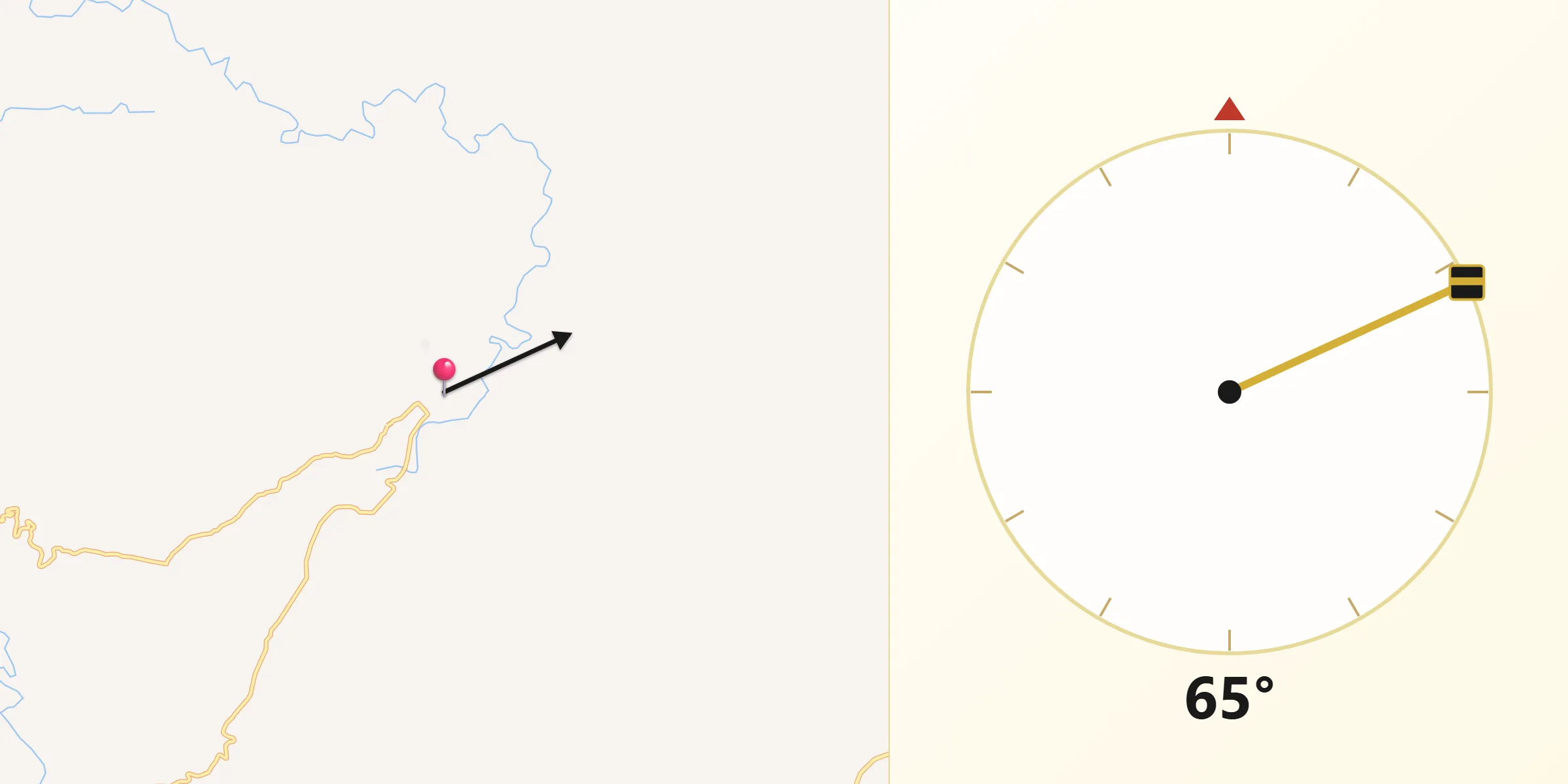 Dirección de la Qibla desde Nunchía