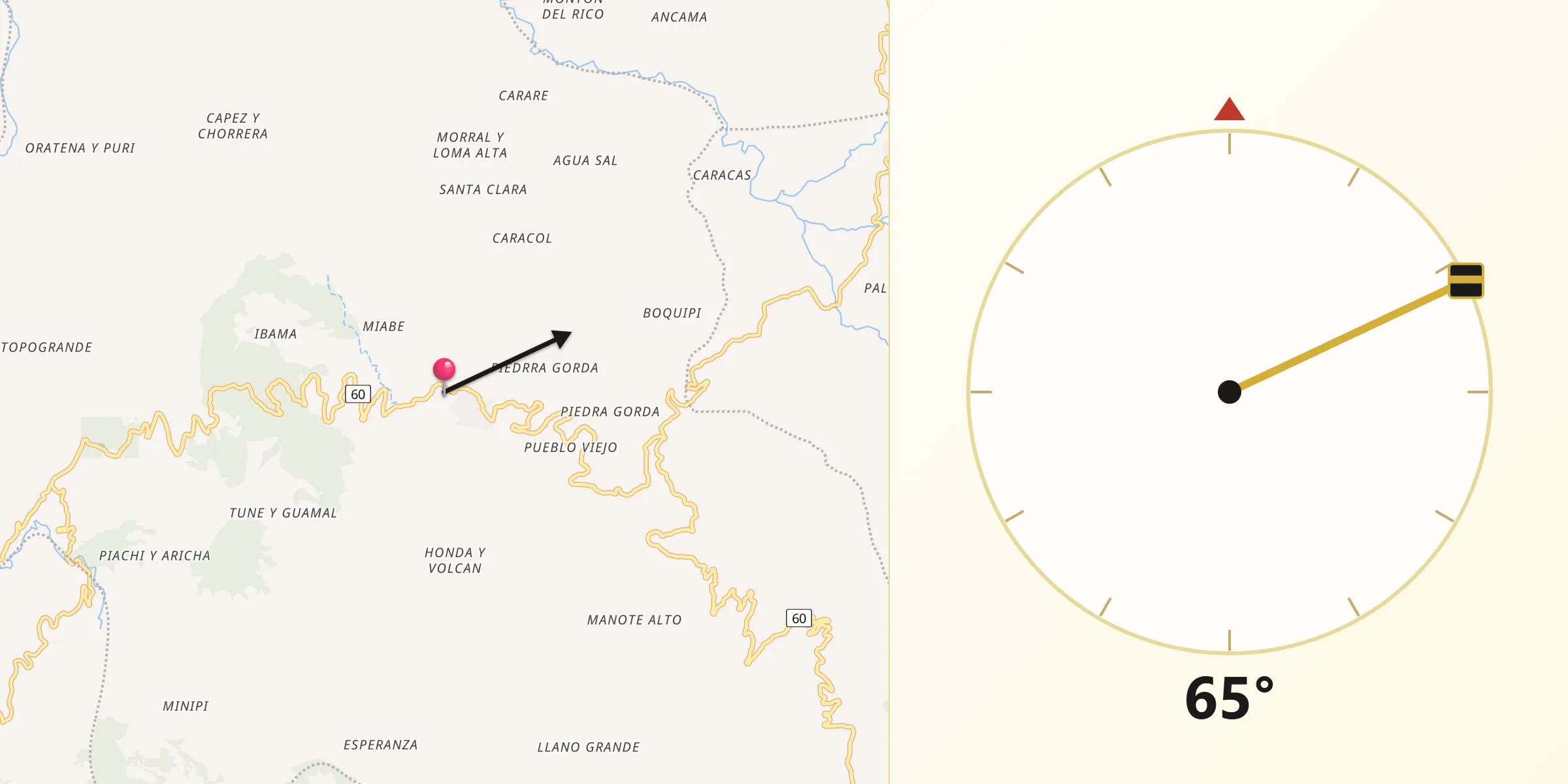 Dirección de la Qibla desde Pauna