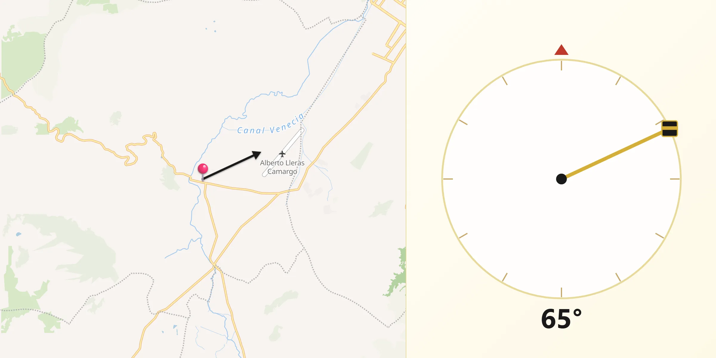 Dirección de la Qibla desde Firavitoba