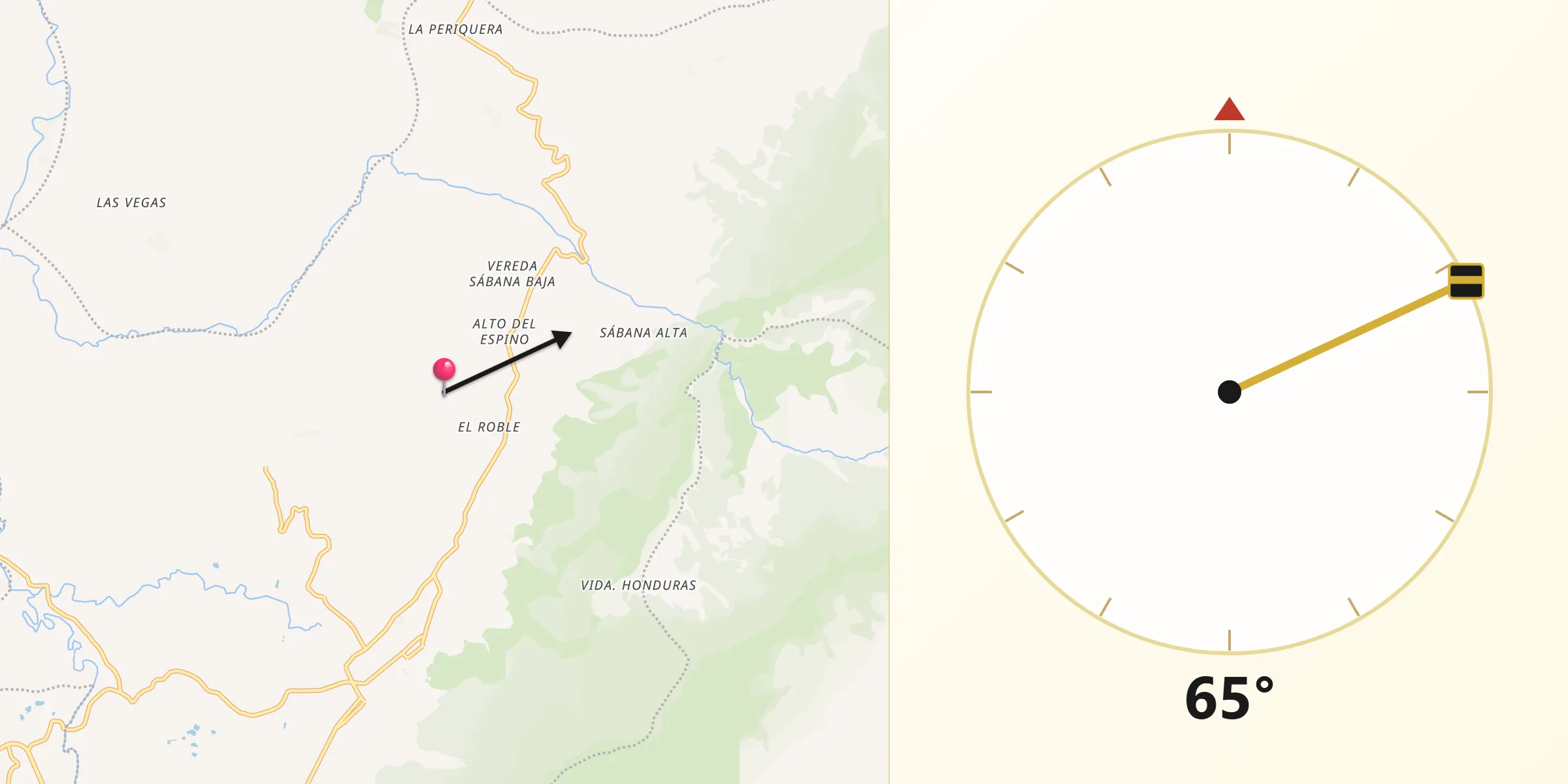 Dirección de la Qibla desde Villa de Leyva