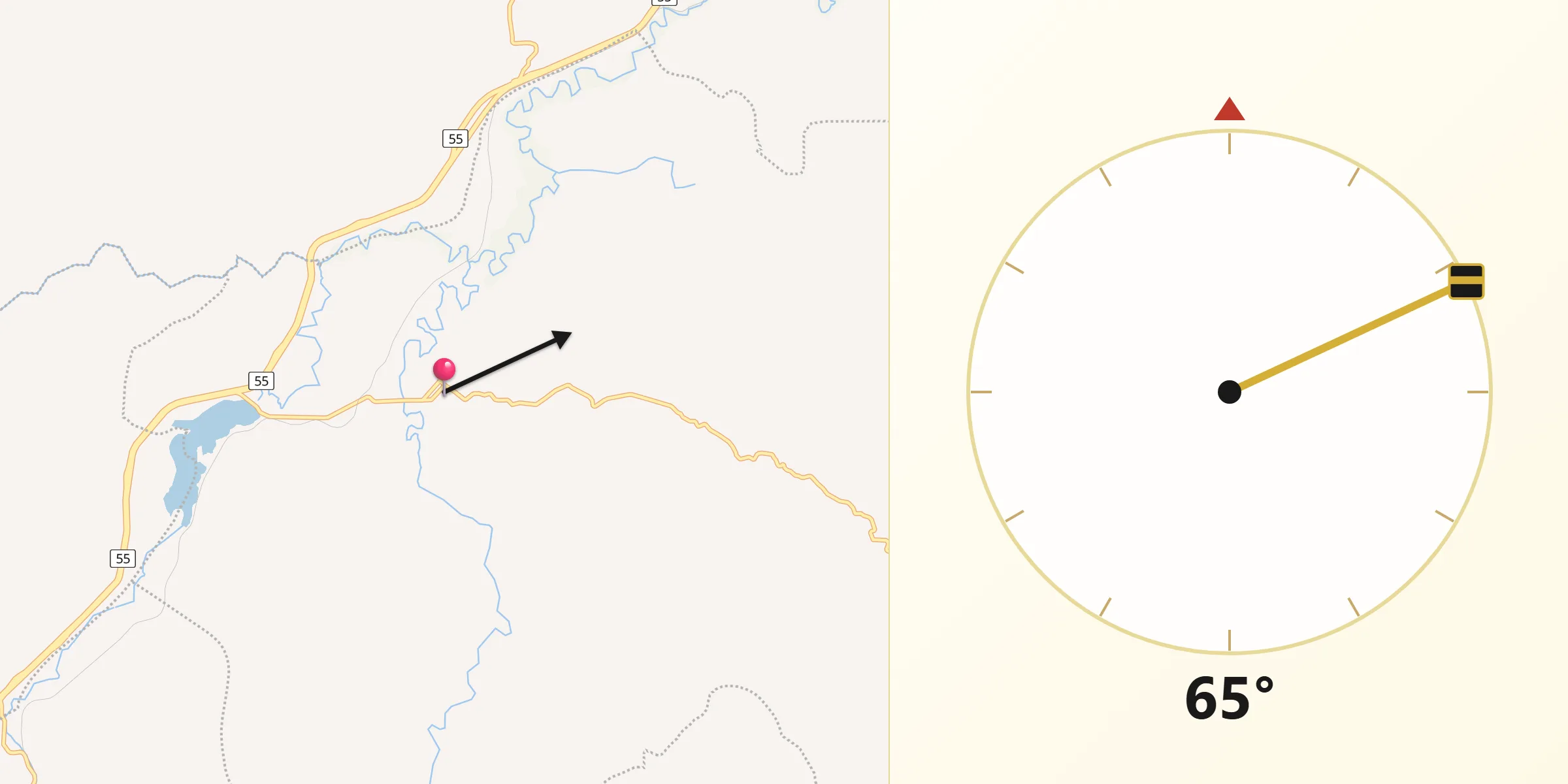 Dirección de la Qibla desde Tuta