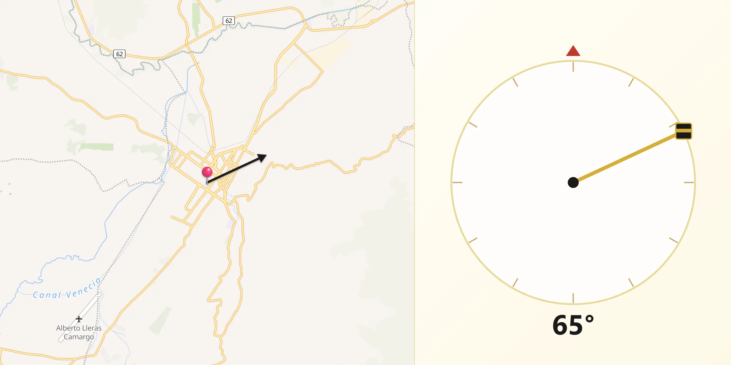 Dirección de la Qibla desde Sogamoso