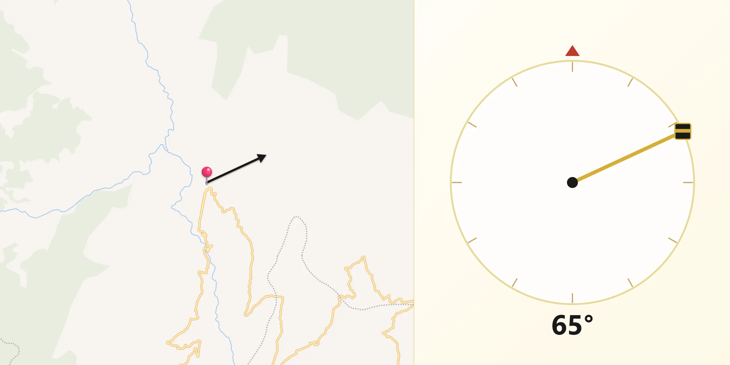 Dirección de la Qibla desde Pisba