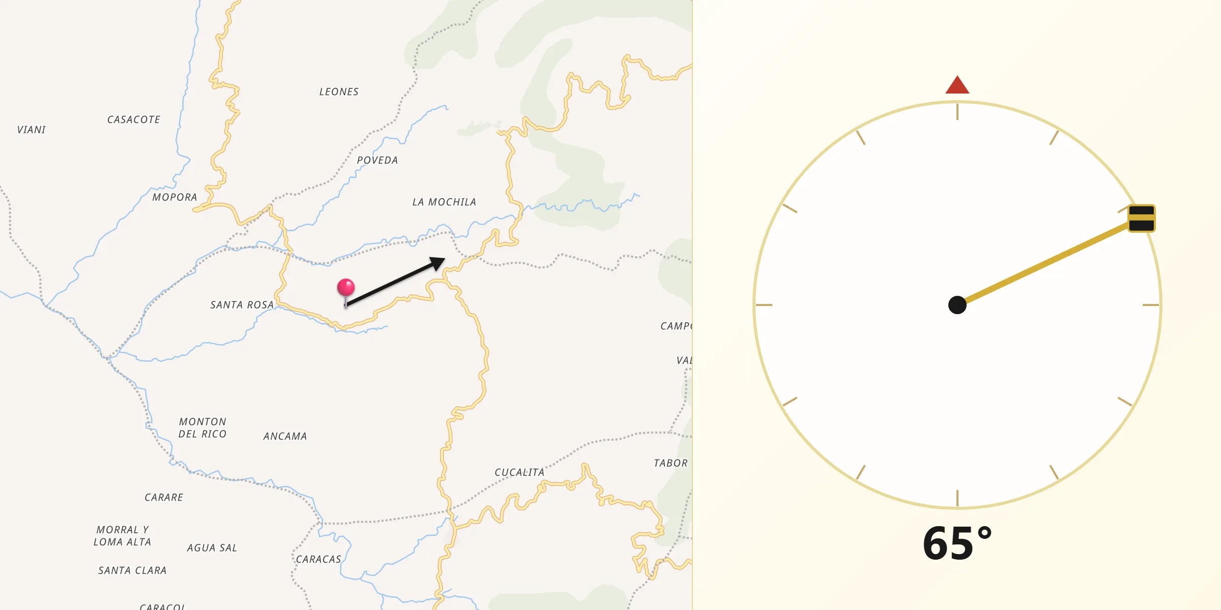 Dirección de la Qibla desde Tununguá