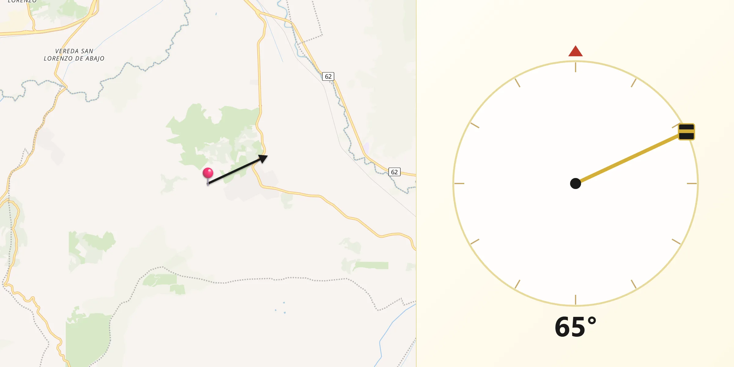 Dirección de la Qibla desde Tibasosa