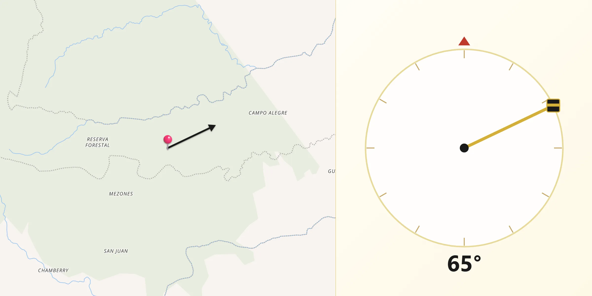 Dirección de la Qibla desde Sonson