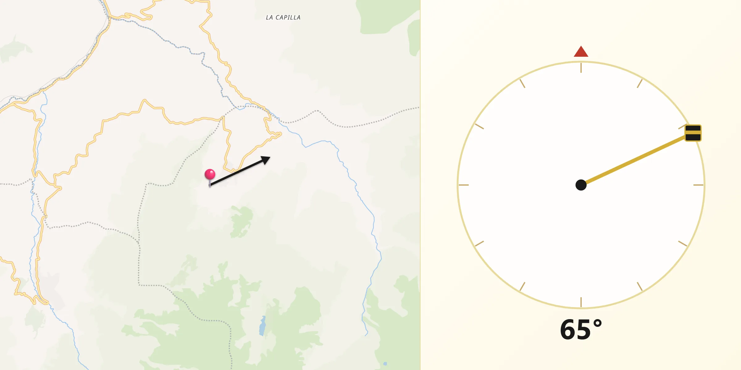 Dirección de la Qibla desde Mongua