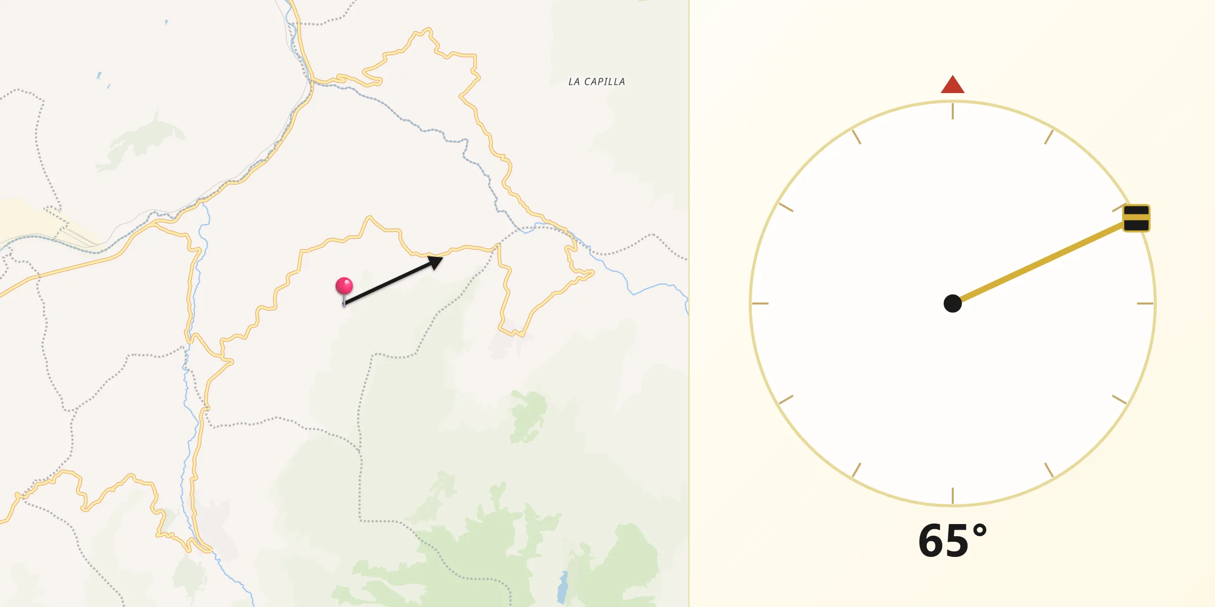 Dirección de la Qibla desde Tópaga