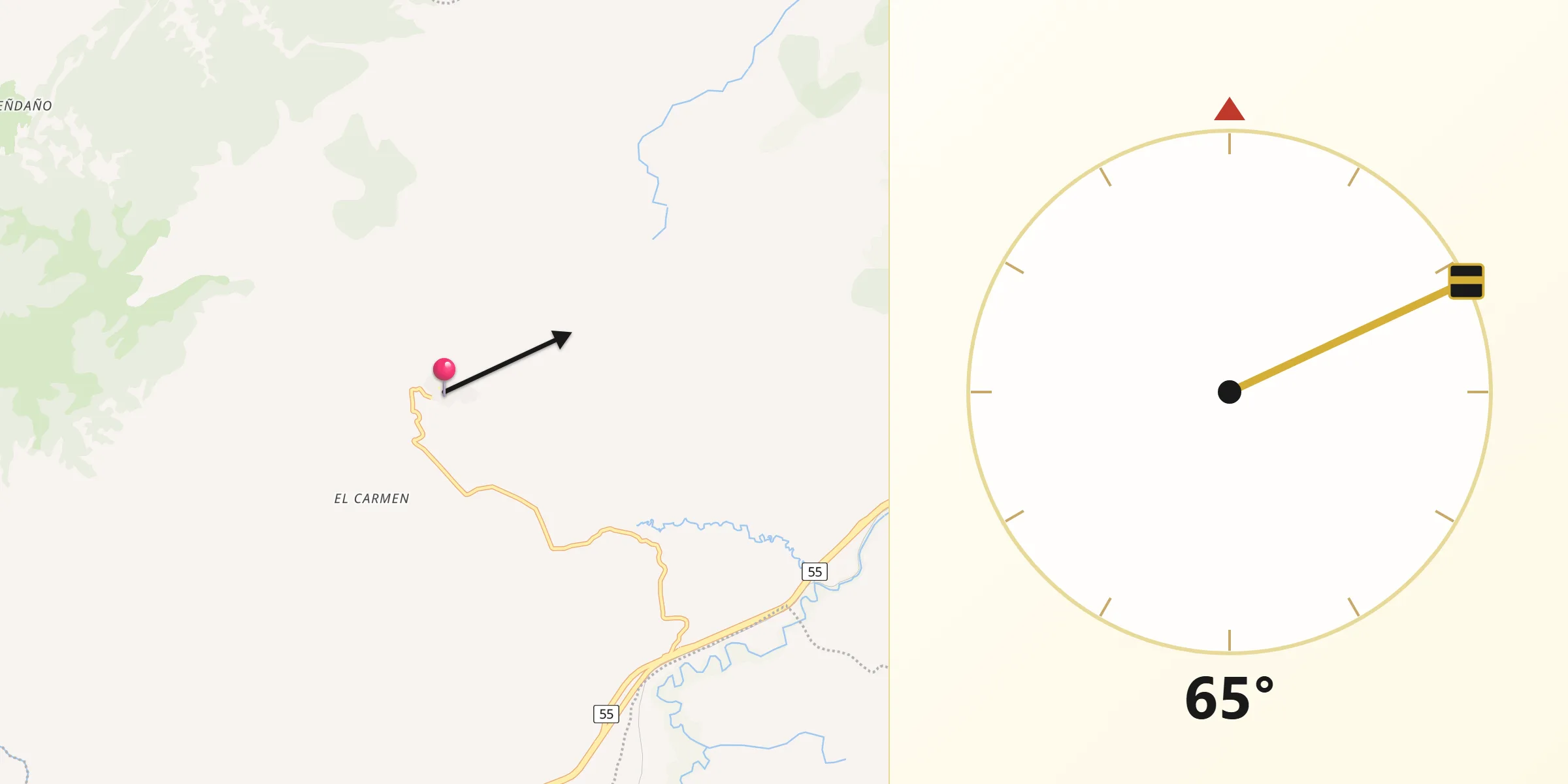 Dirección de la Qibla desde Sotaquirá