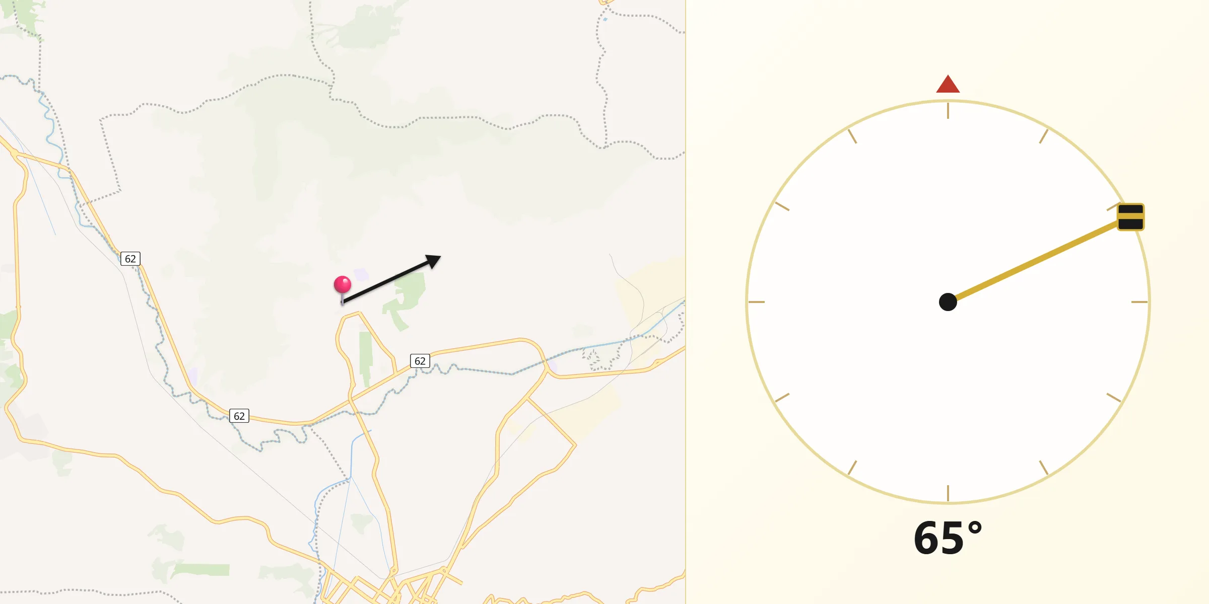 Dirección de la Qibla desde Nobsa