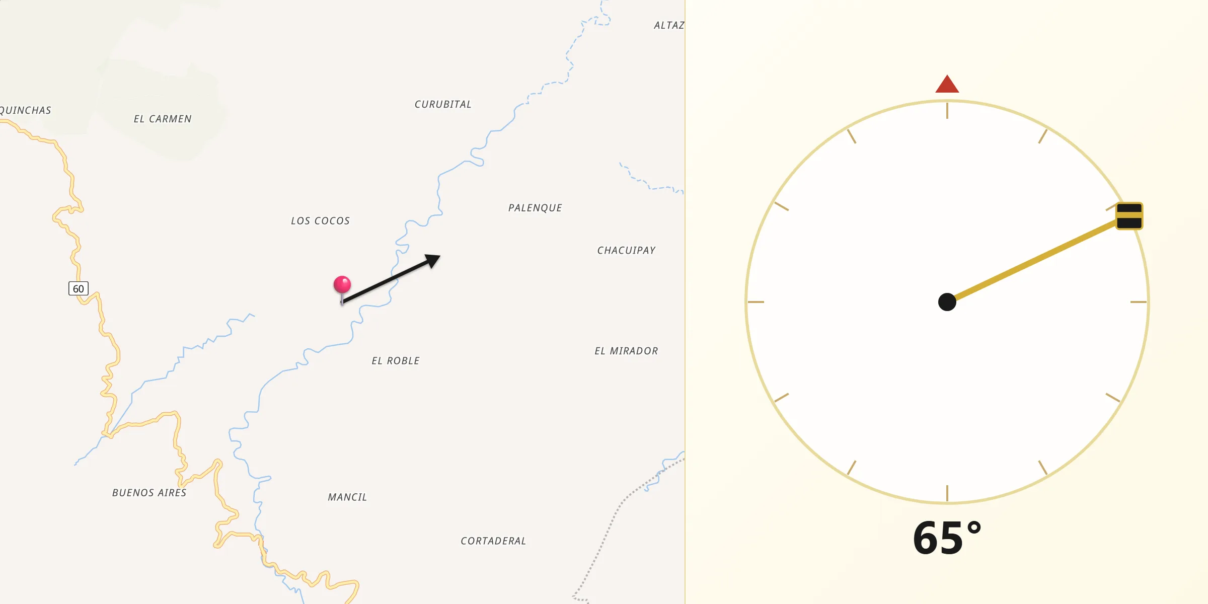 Dirección de la Qibla desde Otanche