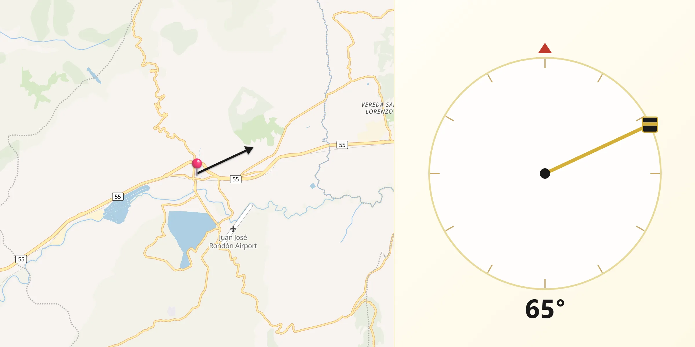 Dirección de la Qibla desde Paipa