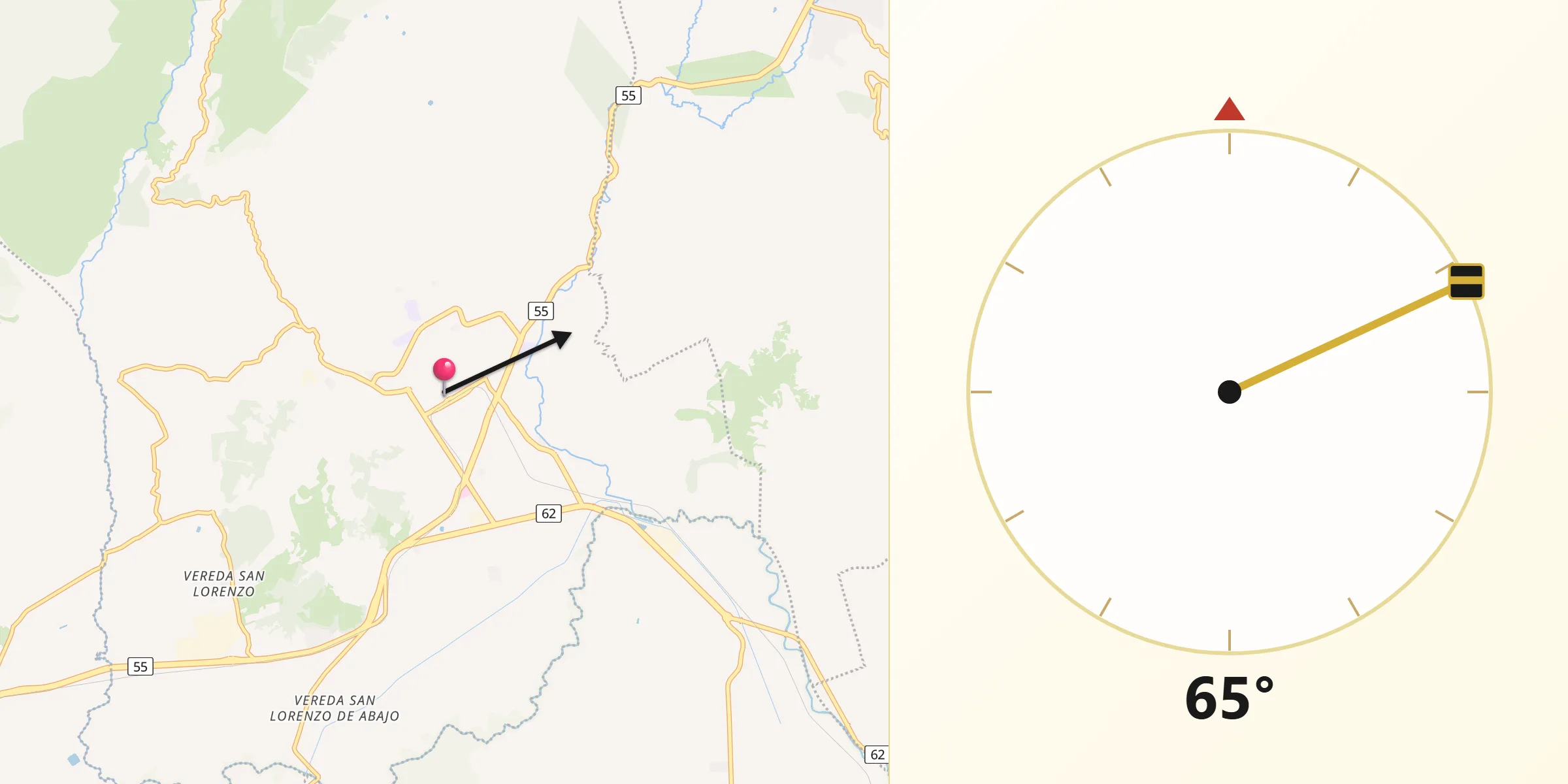 Dirección de la Qibla desde Duitama