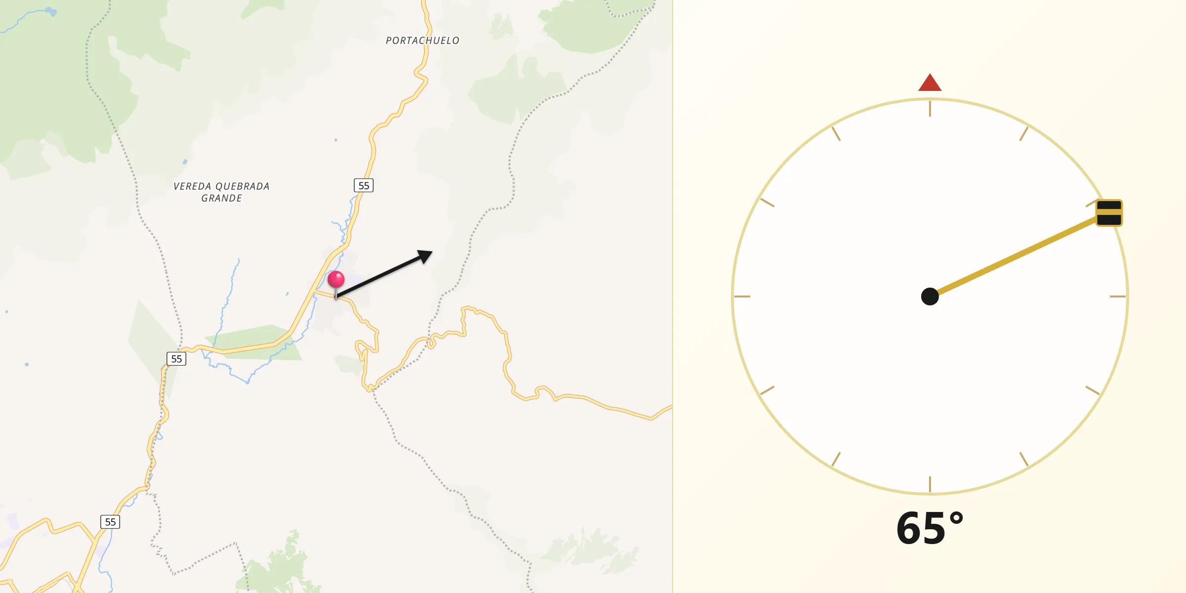 Dirección de la Qibla desde Santa Rosa de Viterbo