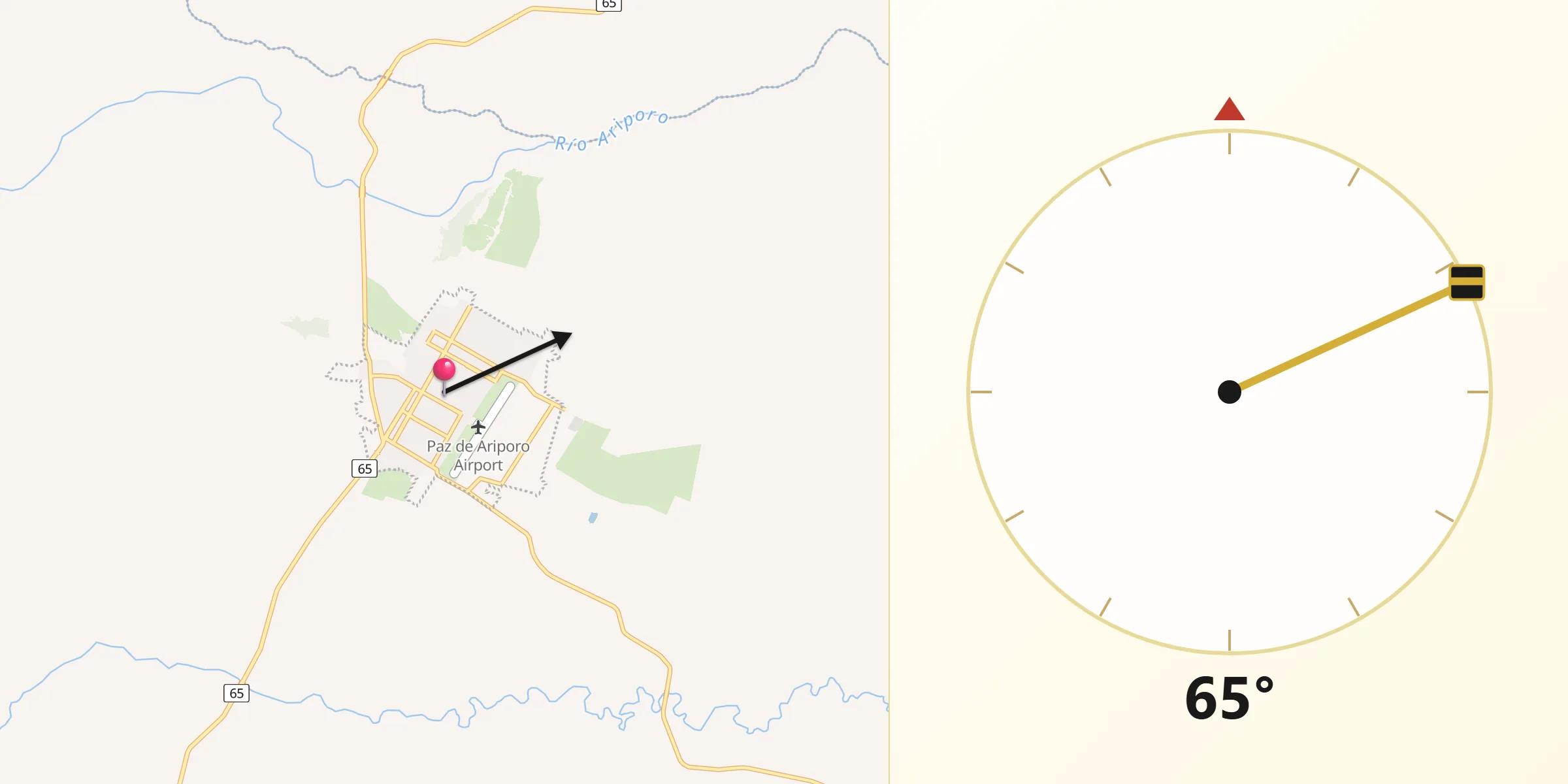 Dirección de la Qibla desde Paz de Ariporo