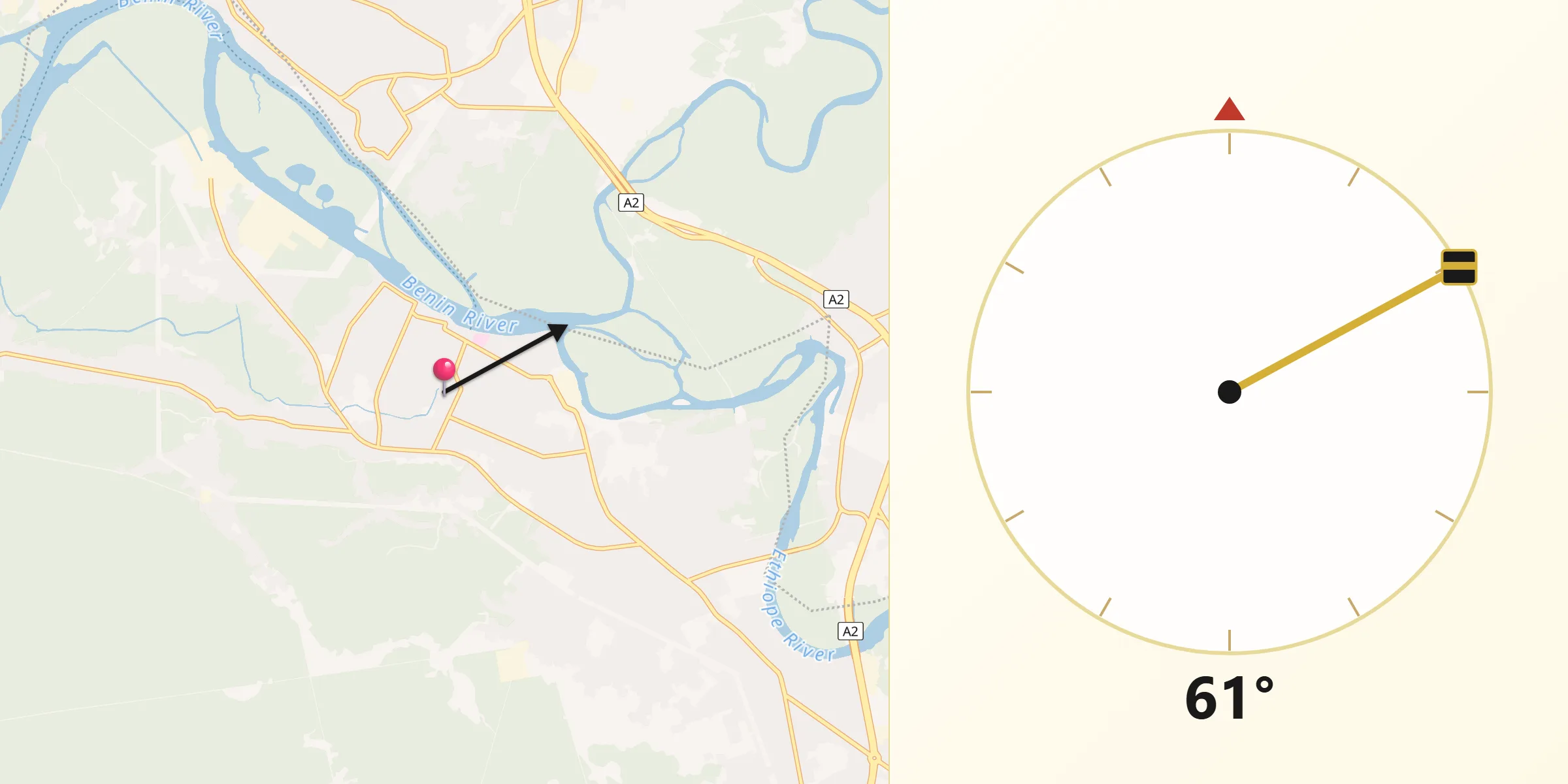 Qibla Direction from Sapele
