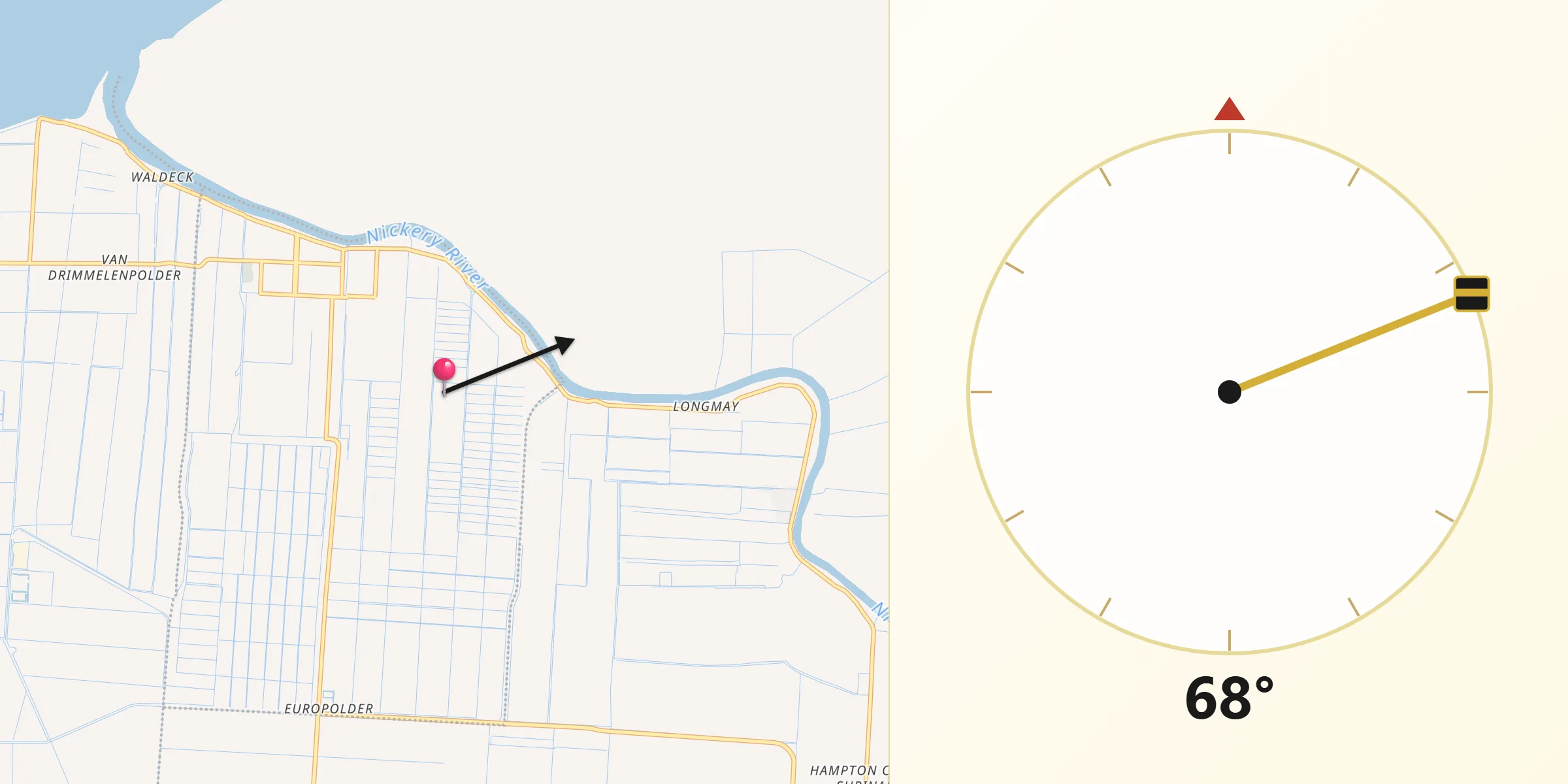Qibla Richting vanaf Nieuw Nickerie