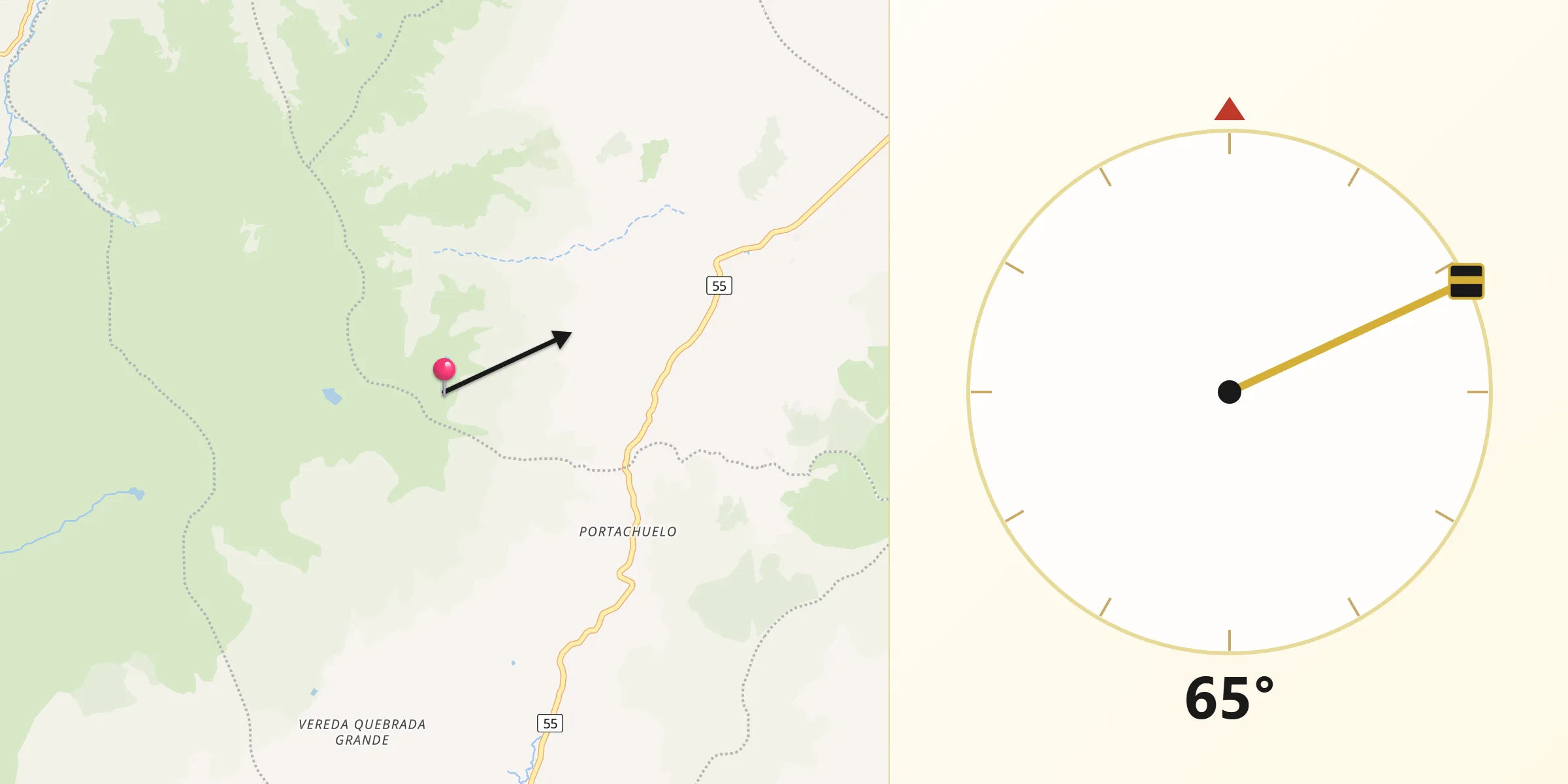 Dirección de la Qibla desde Cerinza